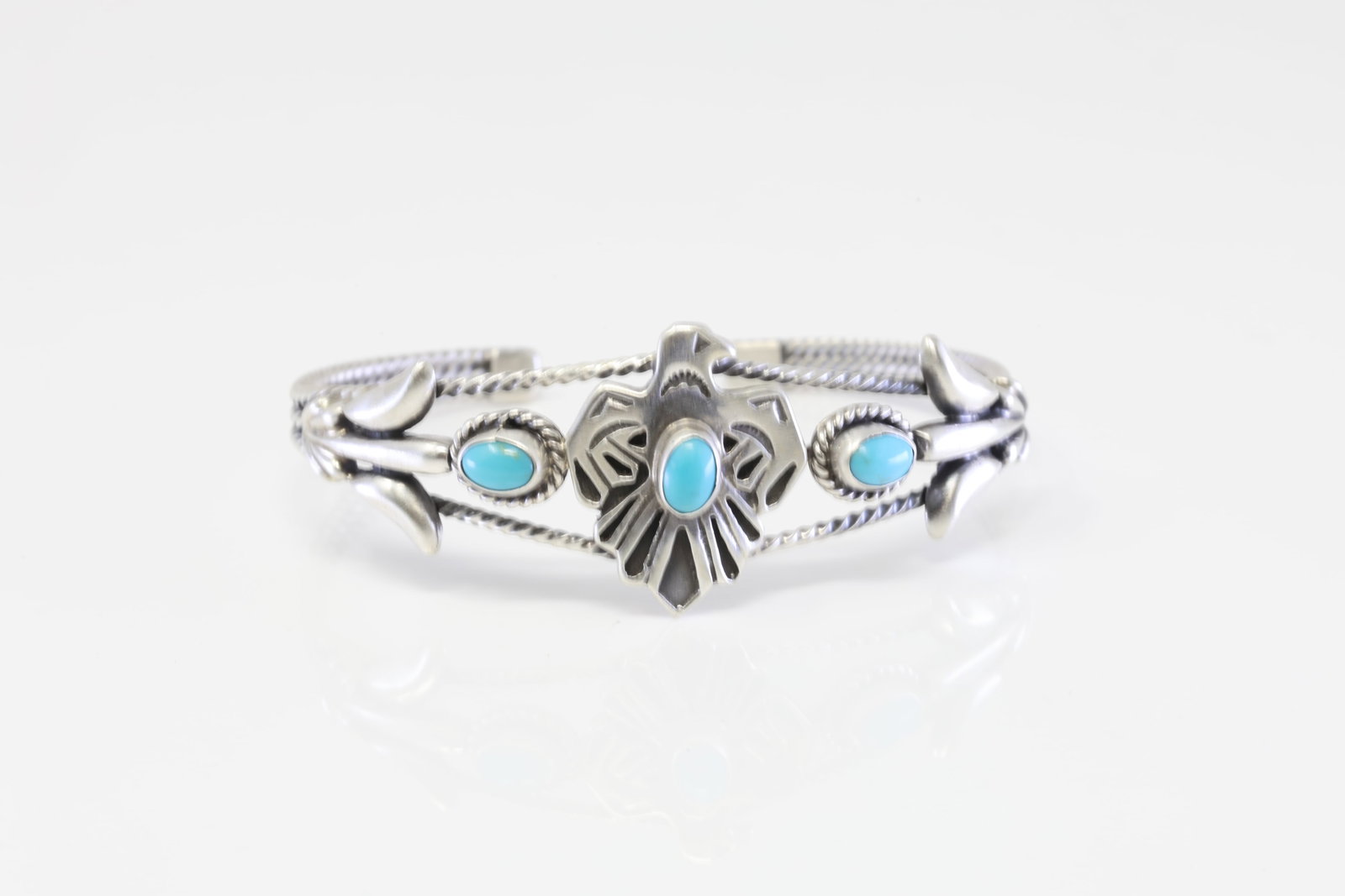 Native America Navajo Sterling Silver Turquoise Thunderbird Bracelet Cuff By Bobby Platero.: This is a Native America Navajo Sterling Silver Turquoise Thunderbird Bracelet Cuff By Bobby Platero.