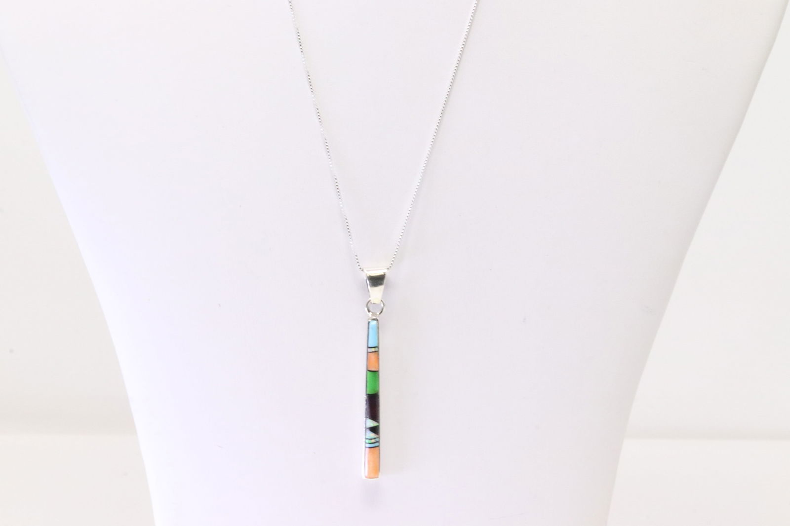 Native America Navajo Sterling Silver Multi-Color Stone Inlay Pendant By Rick Tolino. with A 925 (1 of 4)