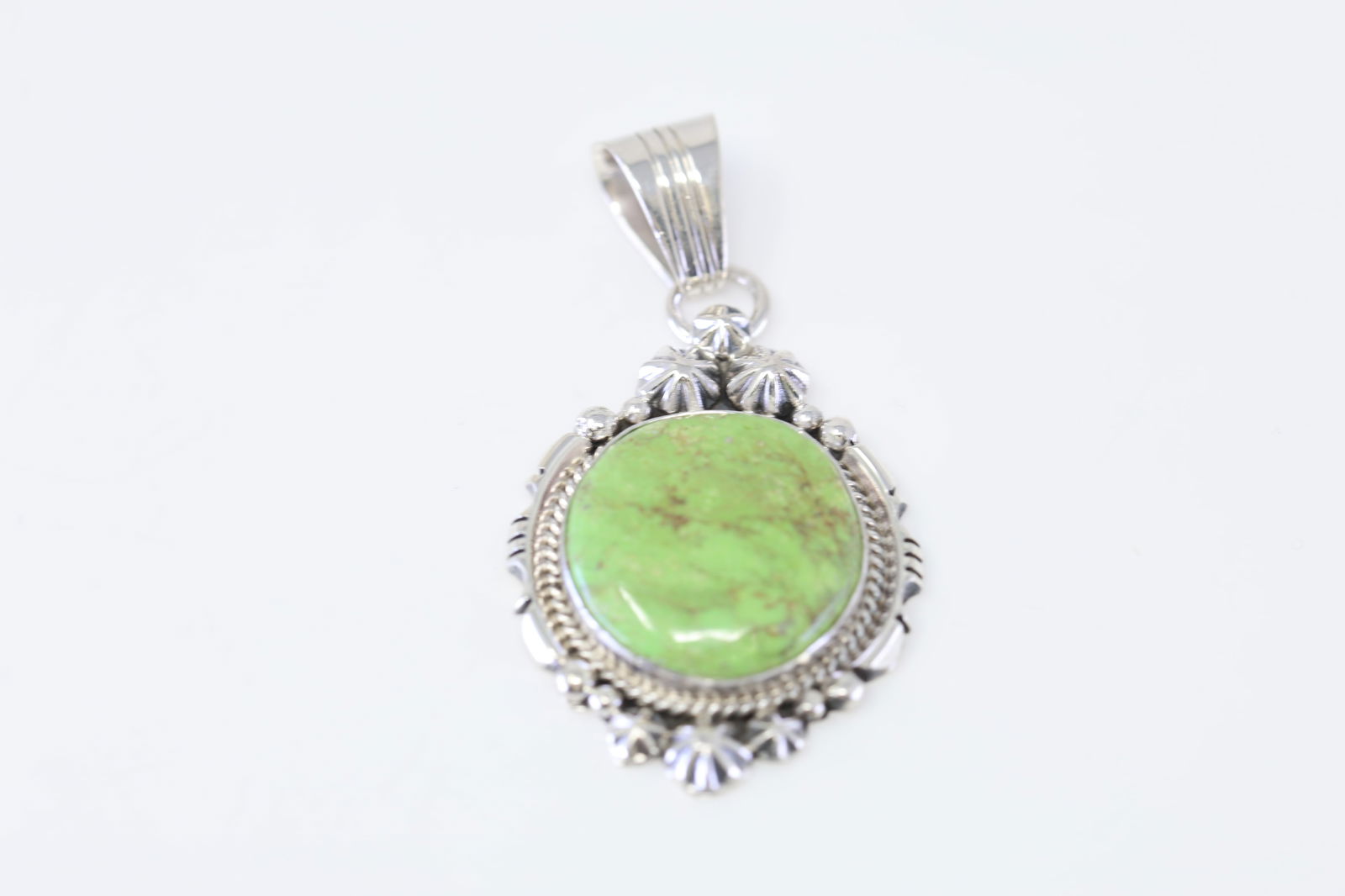 Native America Navajo Sterling Silver Green Stone Pendant By Daniel Benally. (1 of 3)