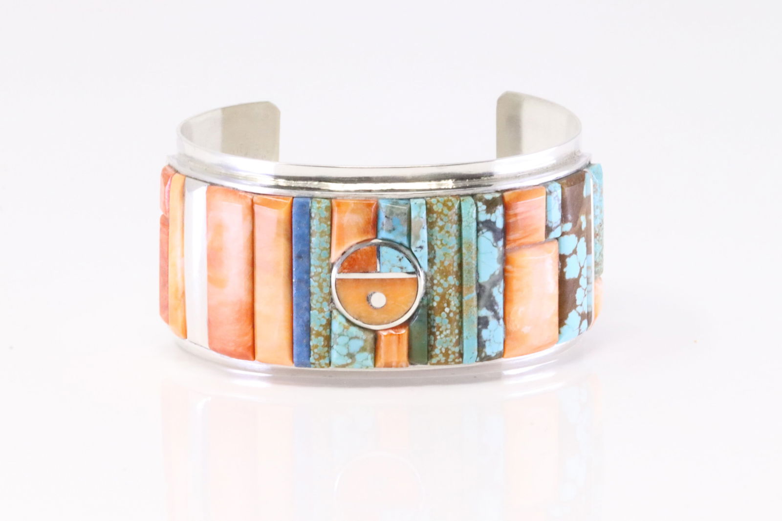 Native America Zuni Sterling Silver Multi-Color Stone Inlay Bracelet By H.Smith. (1 of 4)
