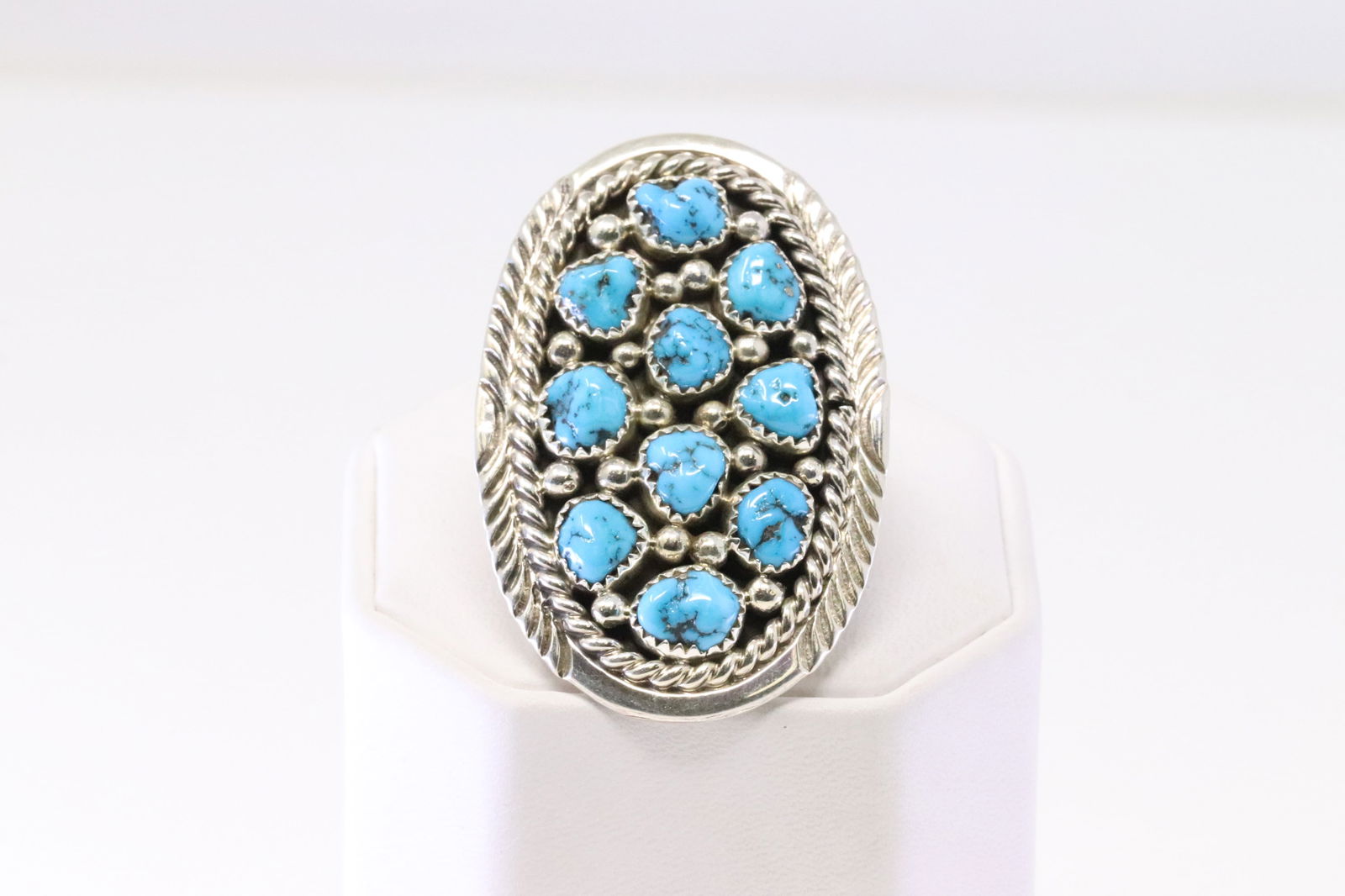 Native America Navajo Sterling Silver Turquoise Ring By M.H. (1 of 4)