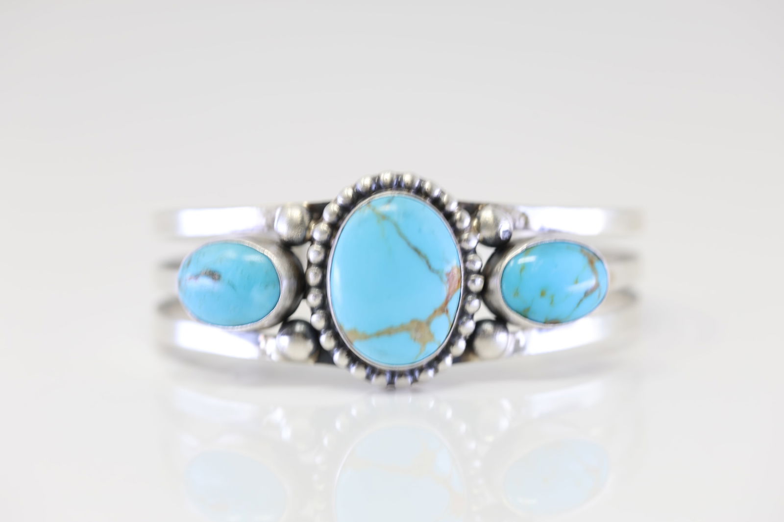 Native America Navajo Sterling Silver Kingman Turquoise Bracelet Cuff By Augustine Largo (1 of 4)