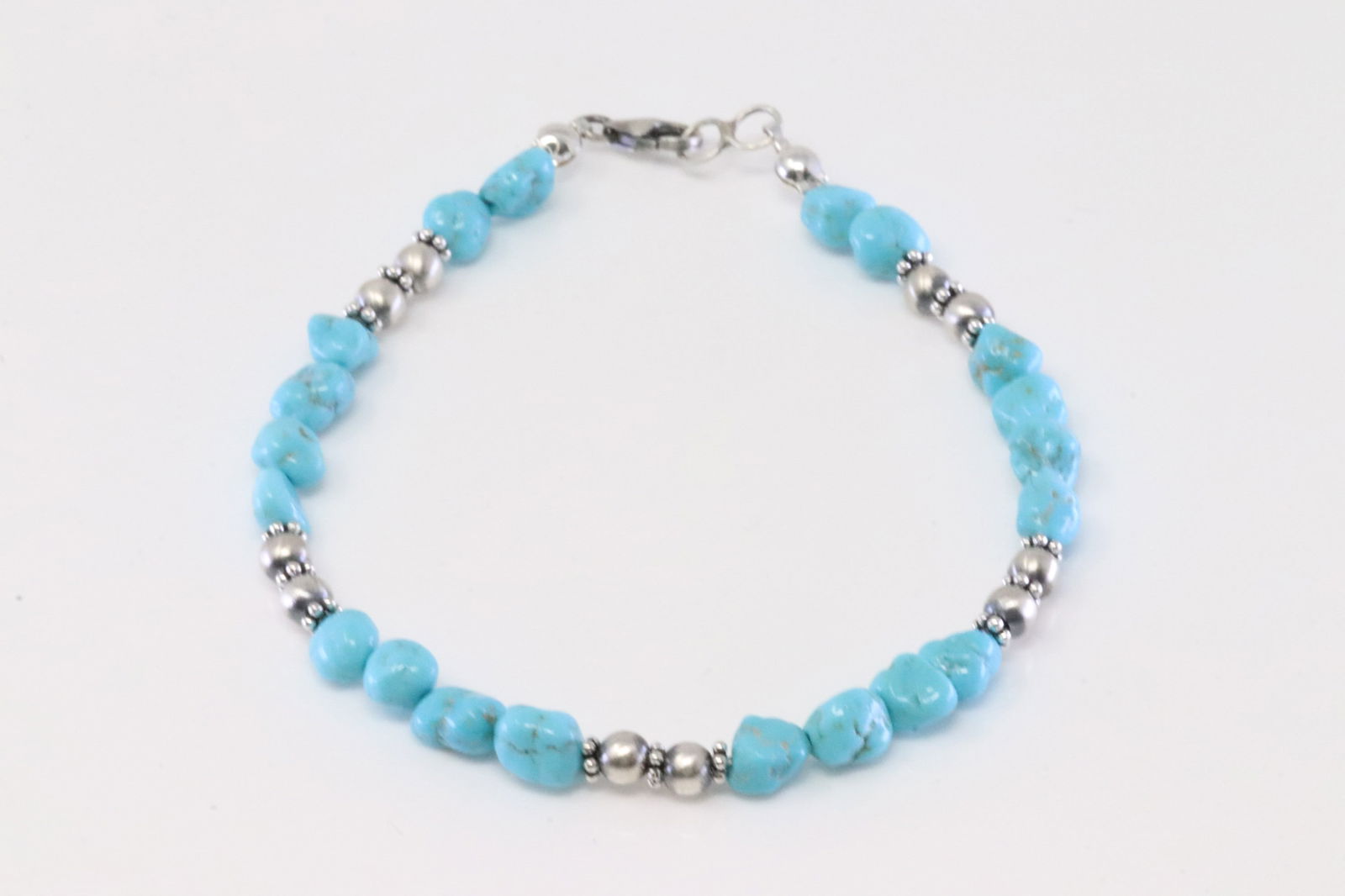 Native America Navajo Sterling Silver Turquoise / Beaded Bracelet Link. (1 of 4)