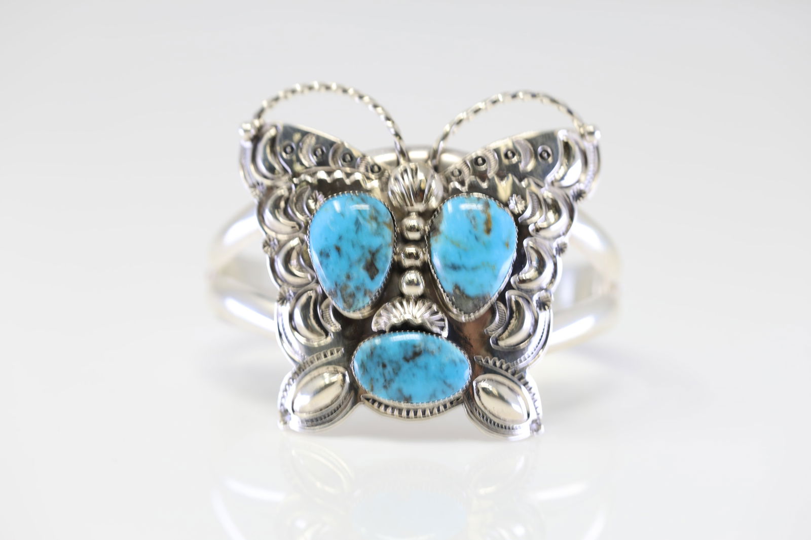 Native America Navajo Sterling Silver Turquoise Butterfly Bracelet Cuff By Emerson Delgarito. (1 of 4)