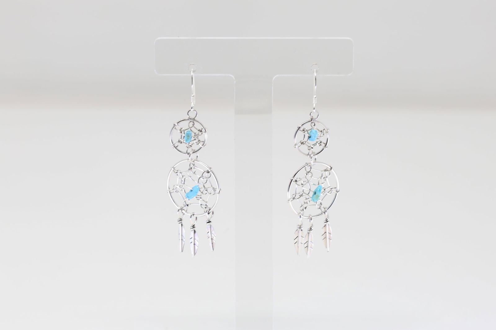 Native America Navajo Sterling Silver Turquoise Dreamcatcher Dangling Earring's By Lorenzo Arviso. (1 of 4)