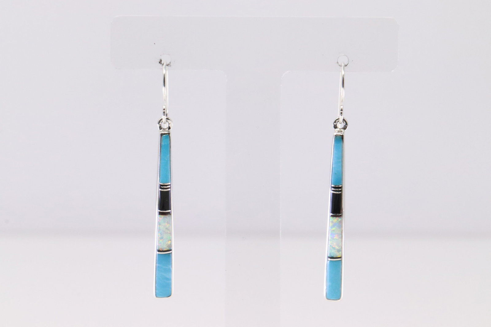 Native America Navajo Sterling Silver Multi-Color Inlay Dangling Earring's By Rick T.: This is a Native America Navajo Sterling Silver Multi-Color Inlay Dangling Earring's By Rick T.