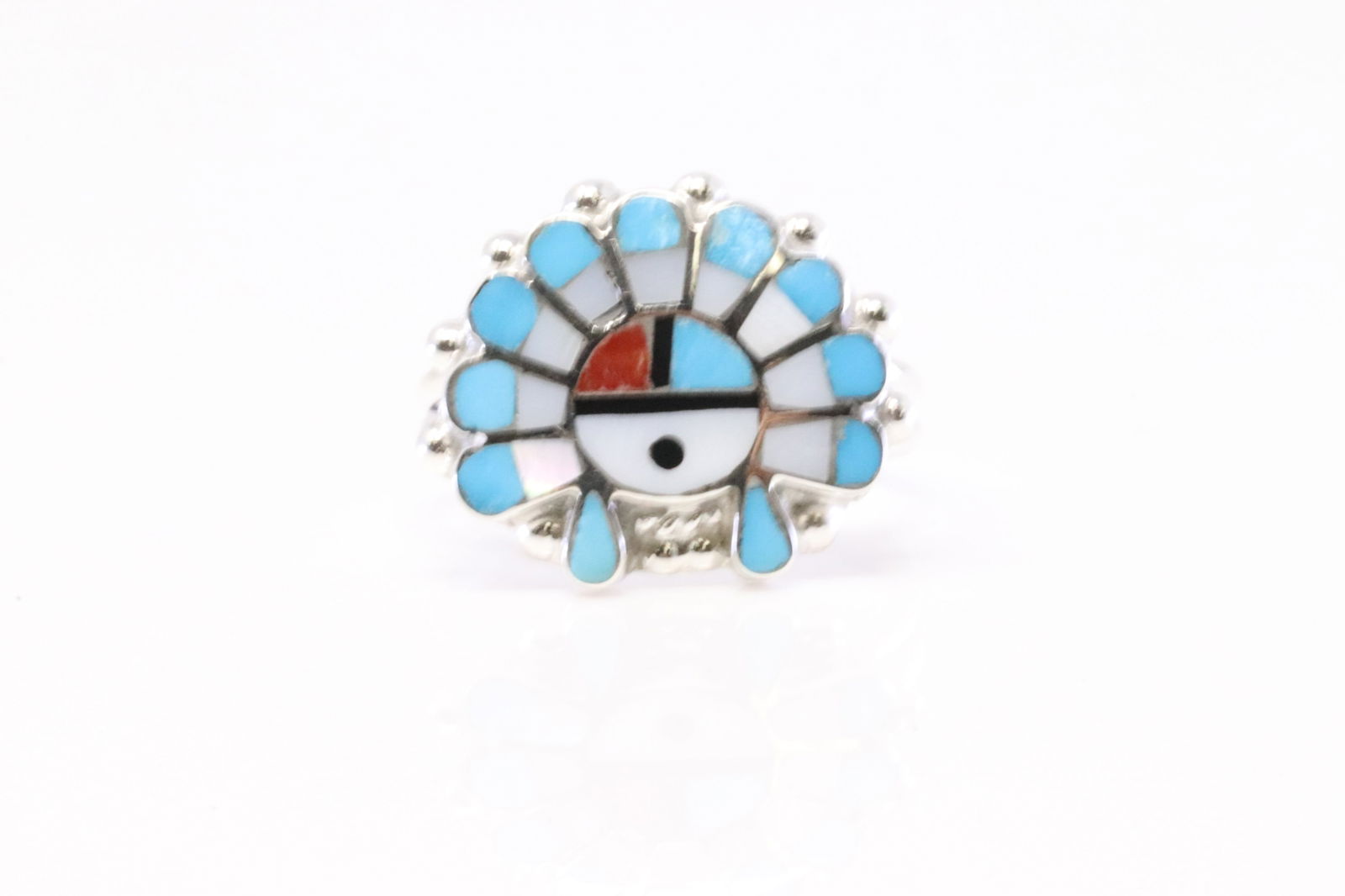 Native America Zuni Sterling Silver Multi-Color Stone Inlay Ring By E.R. (1 of 4)