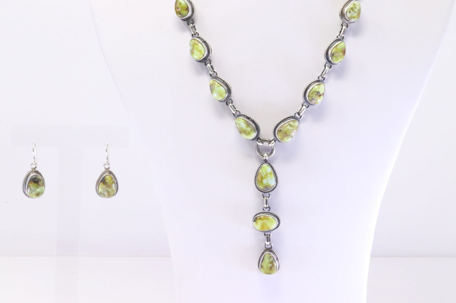 Native American Navajo Sterling Silver Palomino Necklace & Earring's Set By S.H. (1 of 6)