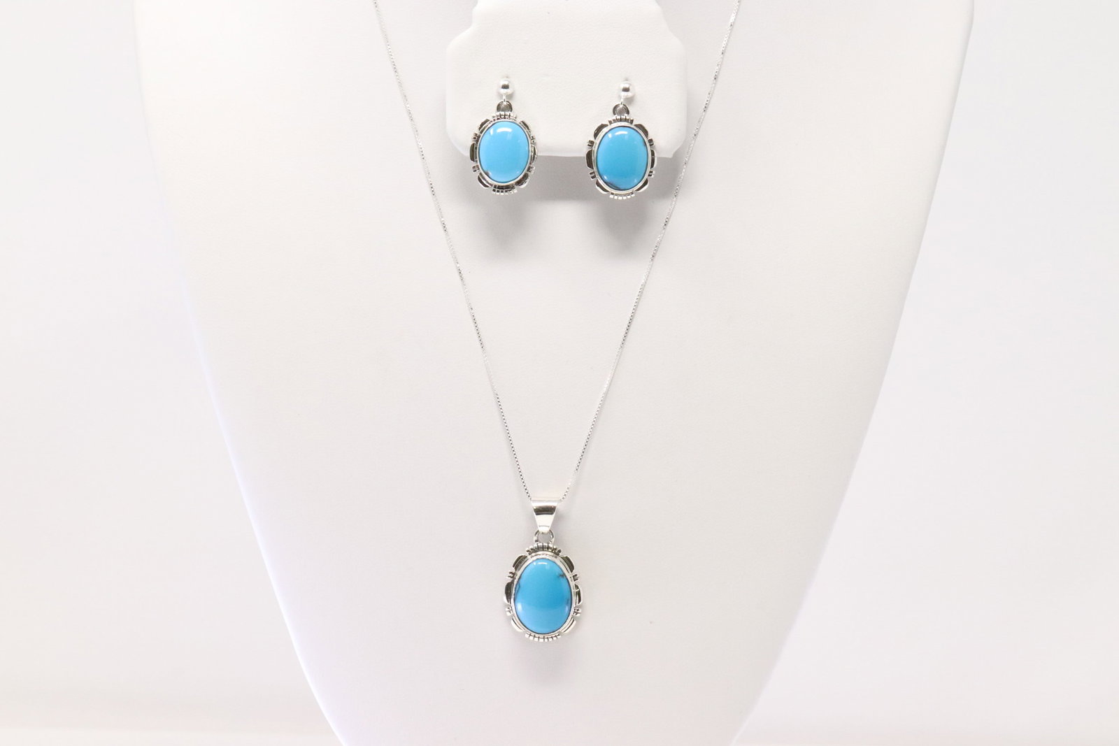 Native American Navajo Sterling Silver Turquoise Necklace & Earring's Set By L.M.Y. (1 of 4)