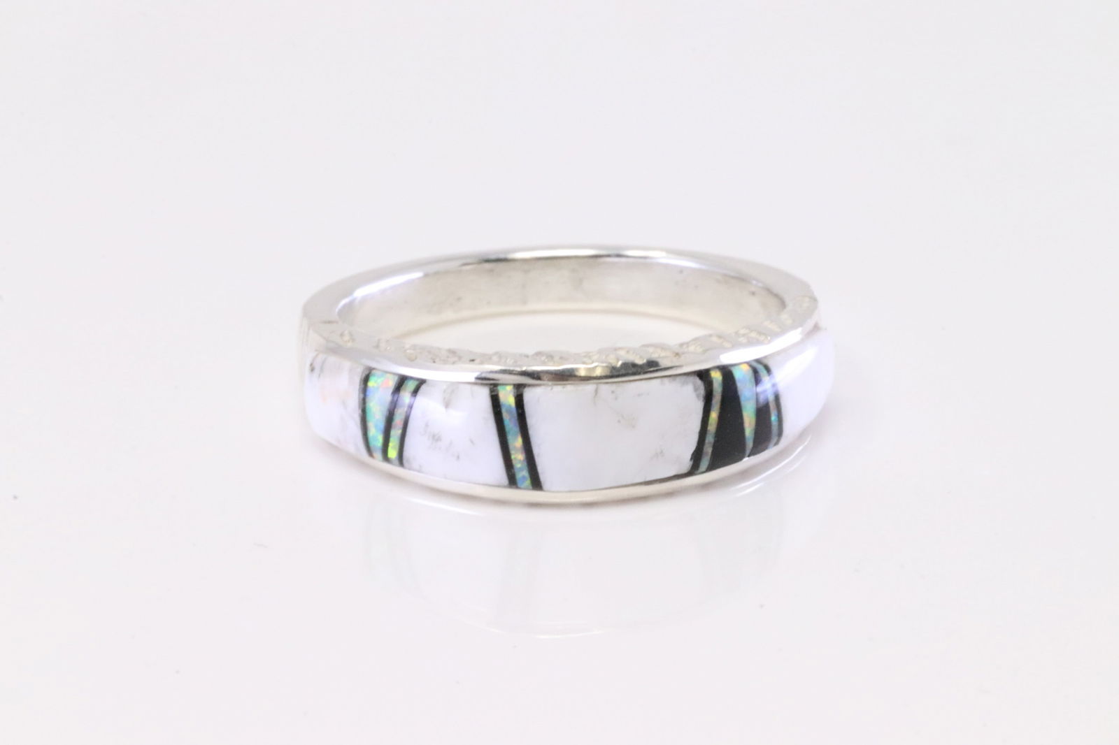 Native America Navajo Sterling Silver Multi-Color Inlay Ring By A.T.: This is a Native America Navajo Sterling Silver Multi-Color Inlay Ring By A.T. Ring size: 10.25.