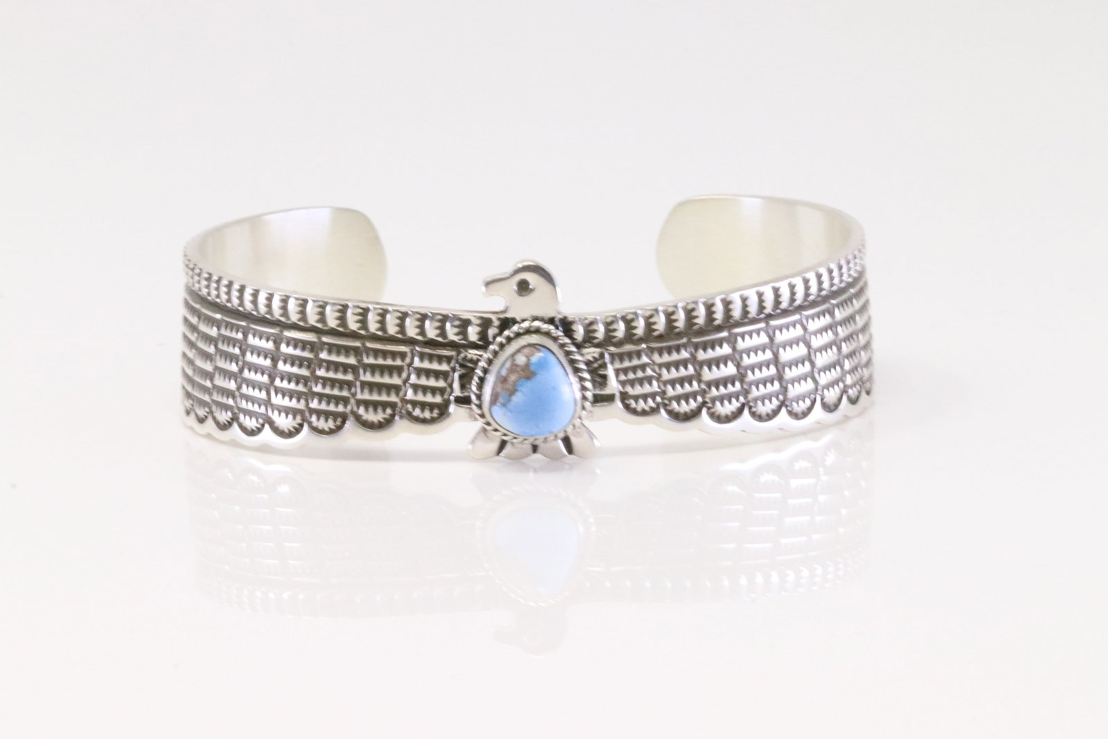 Native America Navajo Sterling Silver Golden Hill Turquoise Thunderbird Bracelet By Darell Cadman.: This is a Native America Navajo Sterling Silver Golden Hill Turquoise Thunderbird Bracelet By Darell Cadman.