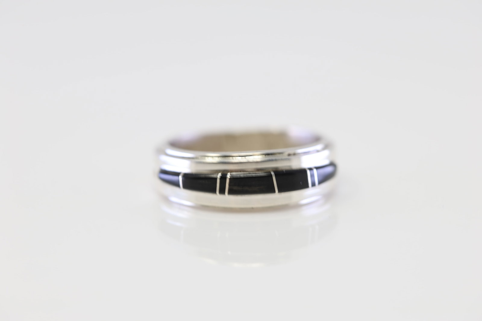Native American Navajo Sterling Silver Black Onyx Inlay Ring By Wilbert Muskett Jr.: This is a Native American Navajo Sterling Silver Black Onyx Inlay Ring By Wilbert Muskett Jr. Ring size: 8.25.