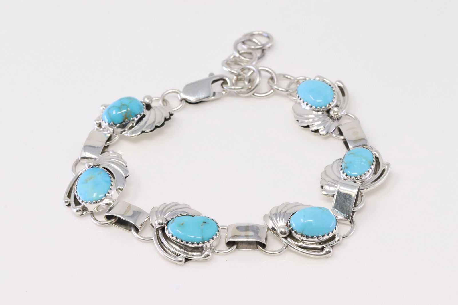 Native America Navajo Sterling Silver Turquoise Bracelet Link. (1 of 4)