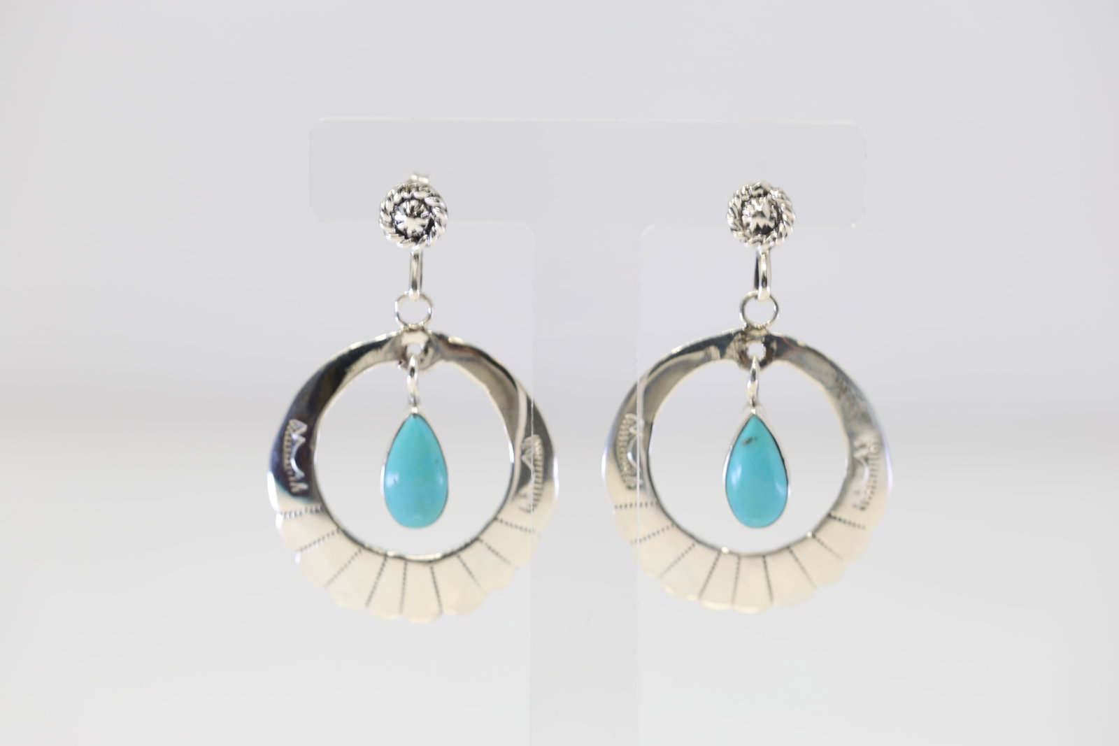 Native America Navajo Sterling Silver Turquoise Post / Dangling Earring's By Sheena Jack.: This is a Native America Navajo Sterling Silver Turquoise Post / Dangling Earring's By Sheena Jack.