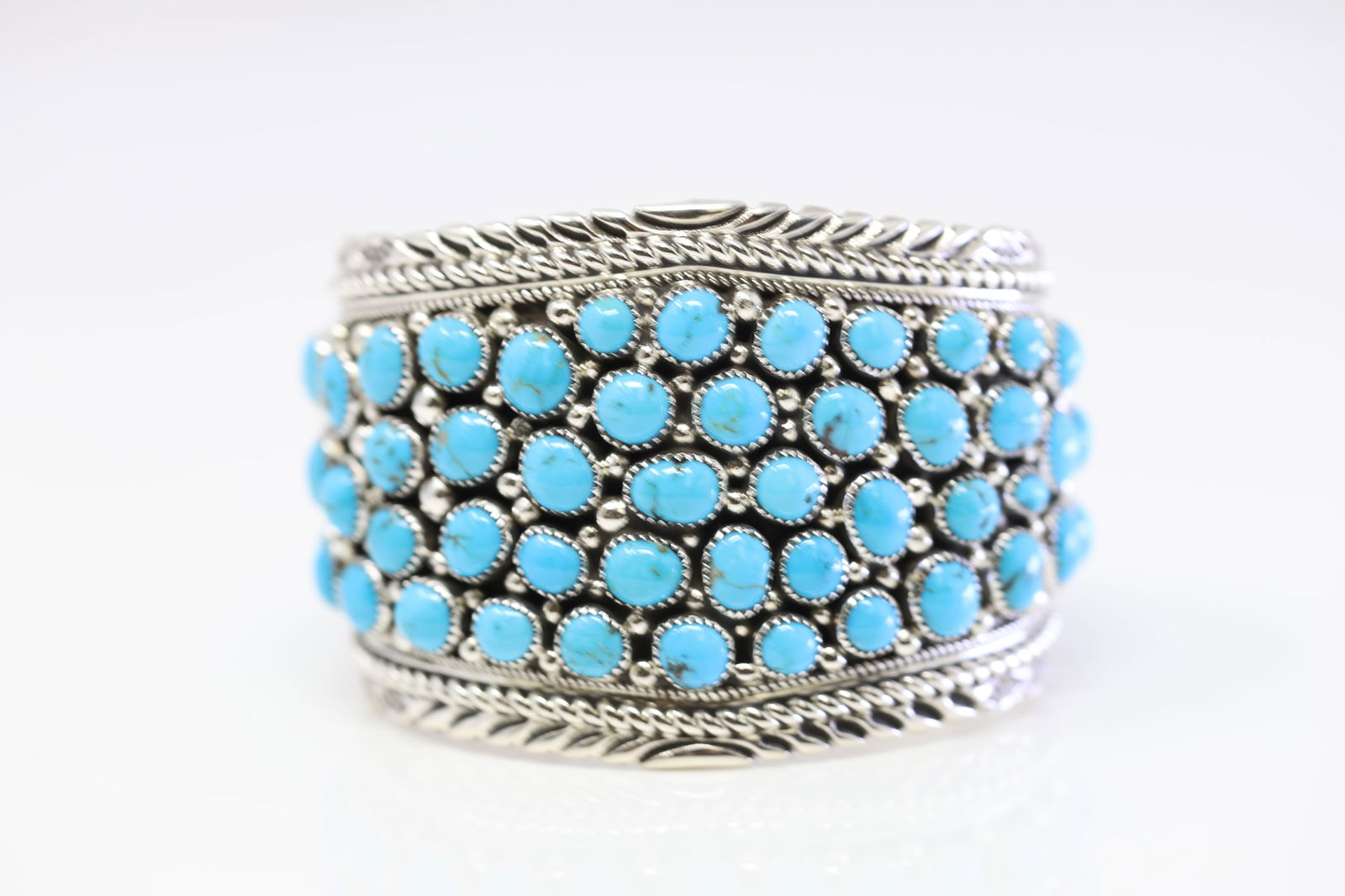 Native America Navajo Sterling Silver Turquoise Bracelet Cuff By T.J. (1 of 4)