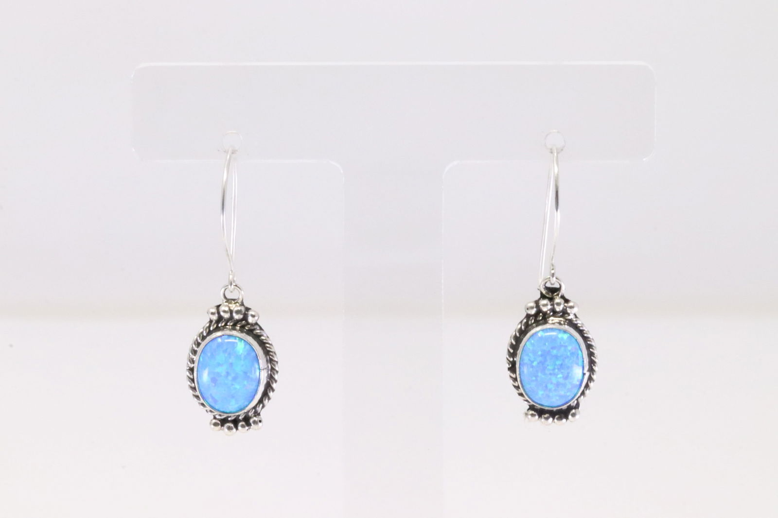 Native American Navajo Sterling Silver Blue Opal Dangling Earring's By Geneva Werito. (1 of 4)