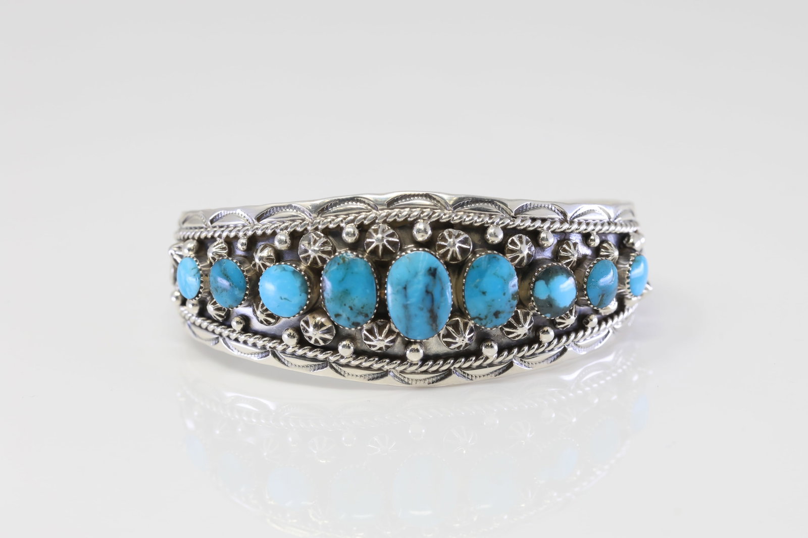 Native American Navajo Sterling Silver Turquoise Bracelet Cuff By Gilbert Smith.: This is a Native American Navajo Sterling Silver Turquoise Bracelet Cuff By Gilbert Smith.