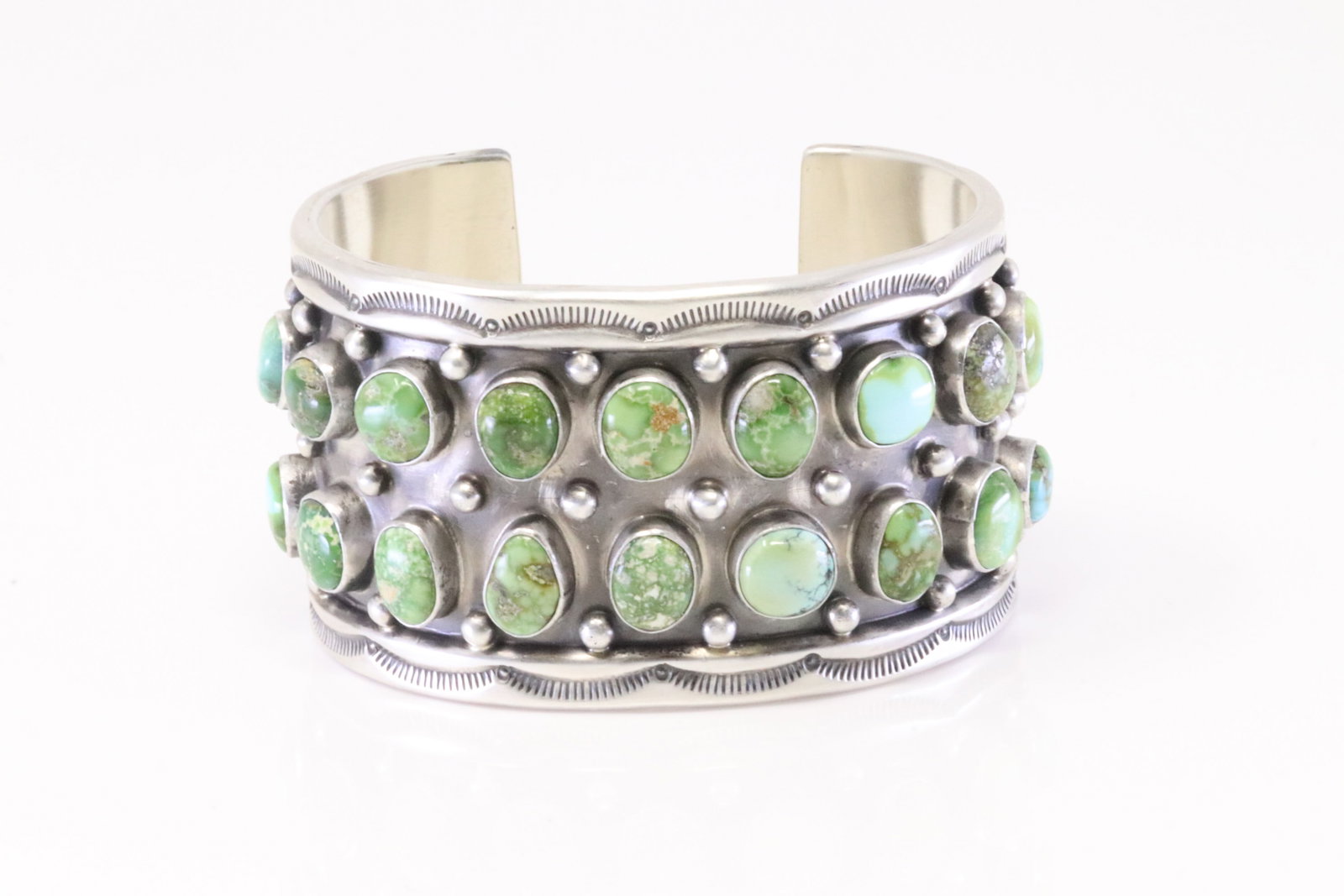 Native America Navajo Sterling Silver Sonora Gold Turquoise Bracelet By Tom Lewis.: This is a Native America Navajo Sterling Silver Sonora Gold Turquoise Bracelet By Tom Lewis. Total weight: 105.90 Grams.