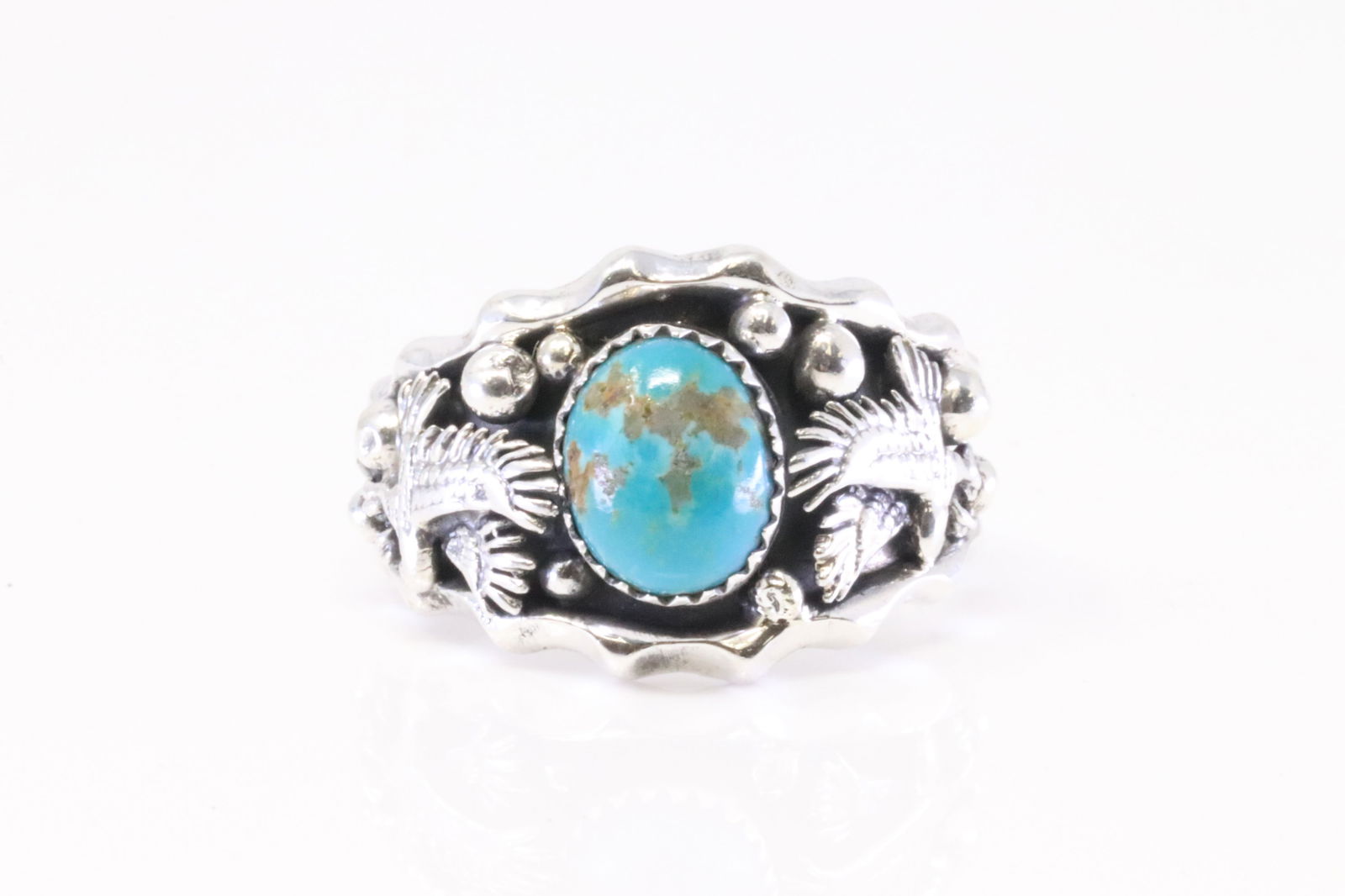 Native America Navajo Sterling Silver Turquoise Eagle Ring By Genevieve Francisco. (1 of 4)