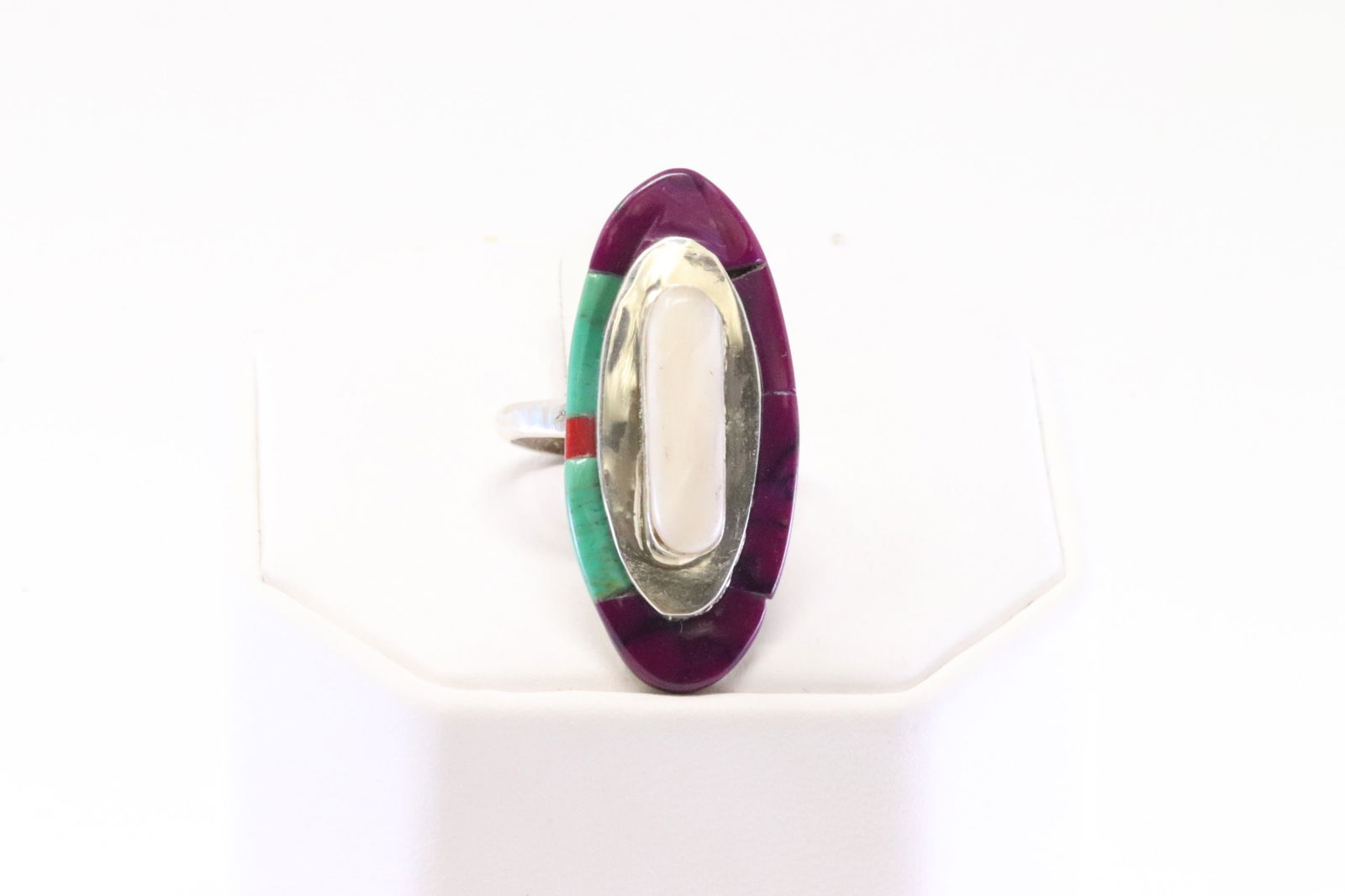 Native America Navajo Sterling Silver Synthetic Multi-Color Stone Ring By T.J.O.: This is a Native America Navajo Sterling Silver Synthetic Multi-Color Stone Ring By T.J.O. Ring size: 6.50.