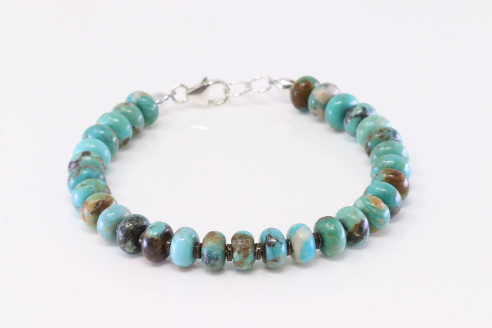 Native America Navajo Sterling Silver Turquoise Pearl Beaded Bracelet Link. (1 of 4)