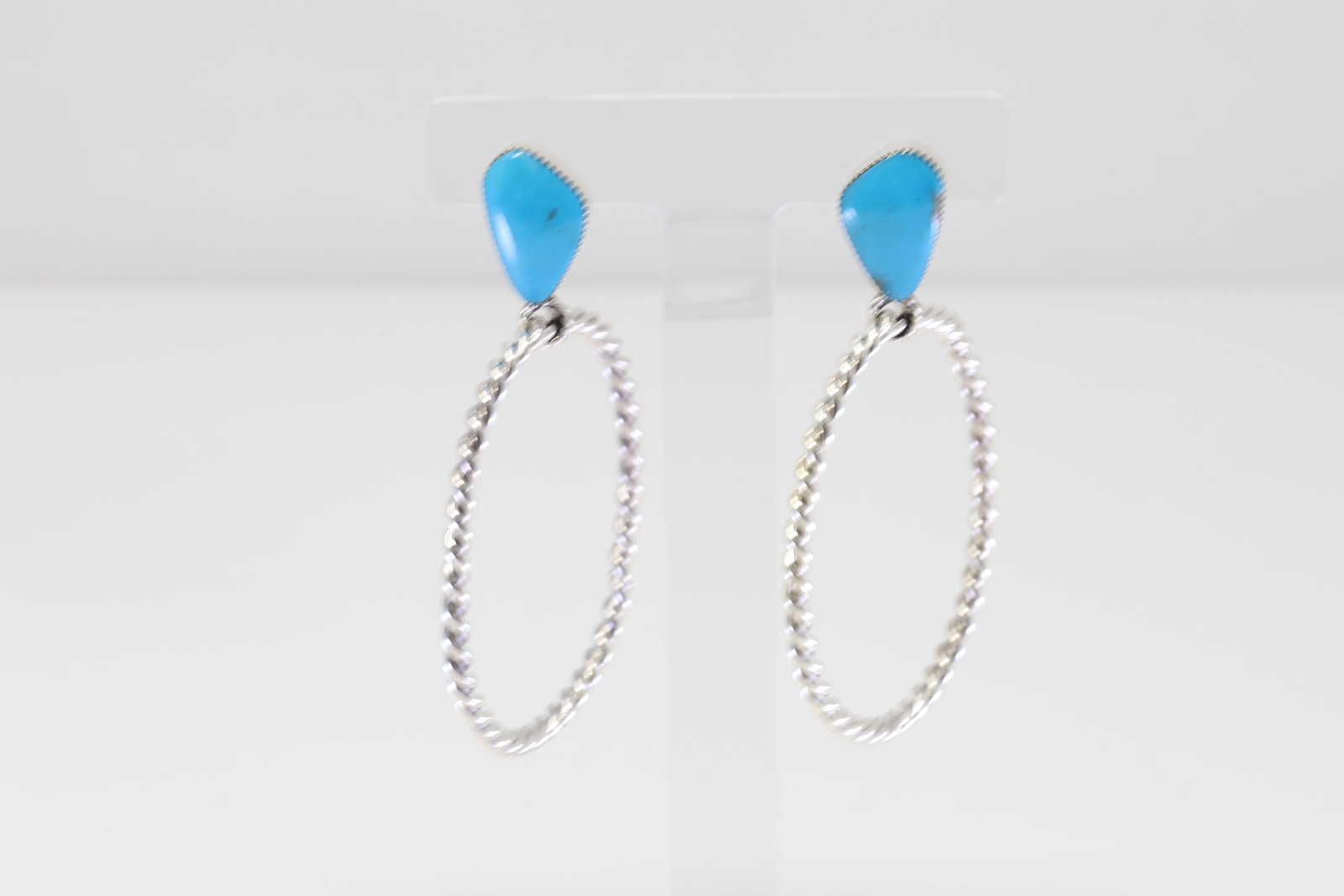 Native America Navajo Sterling Silver Turquoise Hoop Earring's By Jerome Lee.: This is a Native America Navajo Sterling Silver Turquoise Hoop Earring's By Jerome Lee.