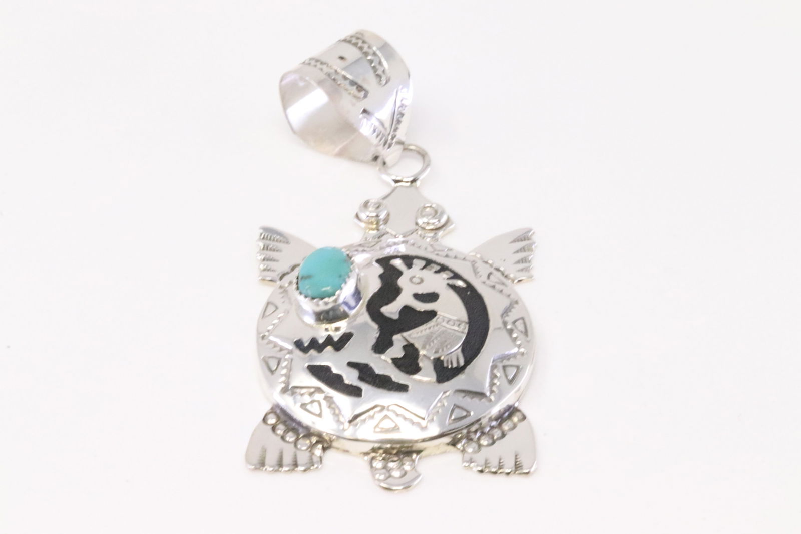 Native America Navajo Sterling Silver Turquoise Turtle / Kokopelli Pendant By A.Mariano. (1 of 3)