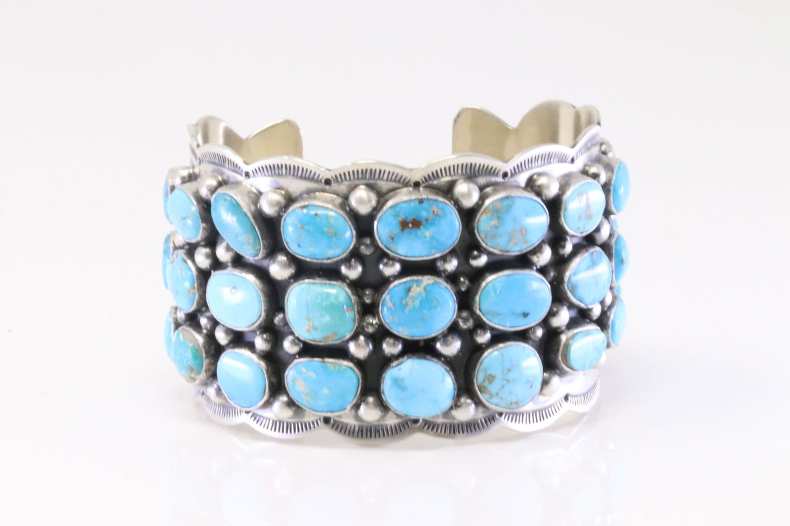 Native America Navajo Sterling Silver Kingman Turquoise Bracelet Cuff By Tom Lewis. (1 of 4)