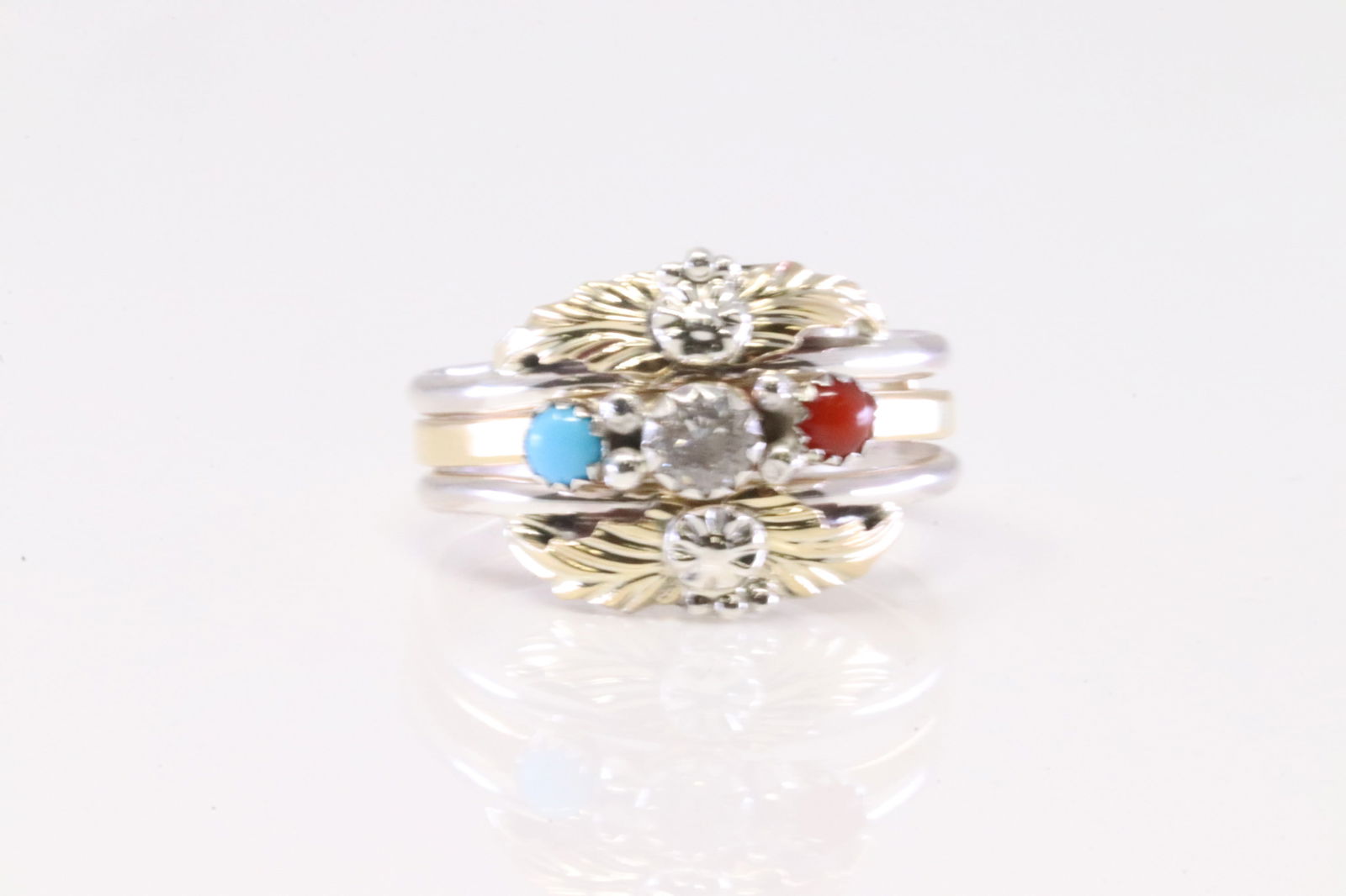 Native America Navajo Sterling Silver Multi-Color Stone Ring By Virginia. (1 of 4)