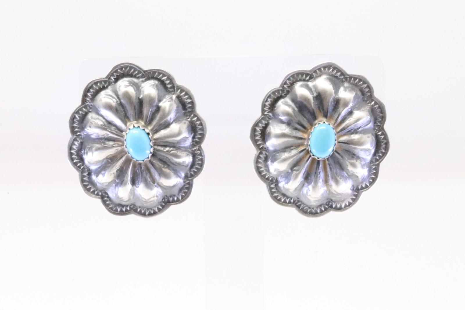 Native America Navajo Sterling Silver Turquoise Post Concho Earring's By Rita Lee. (1 of 4)