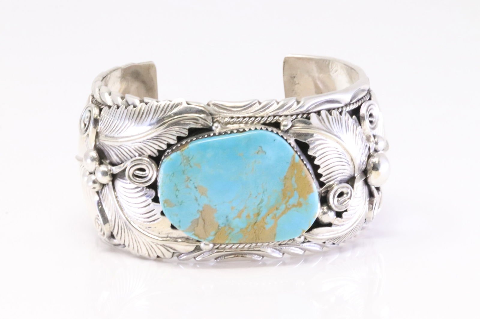 Native America Navajo Sterling Silver Kingman Turquoise Bracelet Cuff By M.Thomas Jr. (1 of 4)