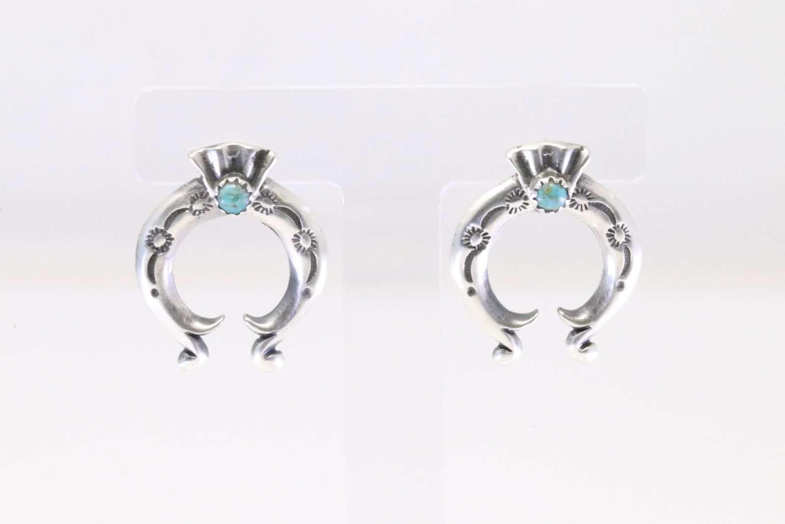 Native America Navajo Sterling Silver Turquoise Naja Post Earring's By Paige Gordan.: This is a Native America Navajo Sterling Silver Turquoise Naja Post Earring's By Paige Gordan.