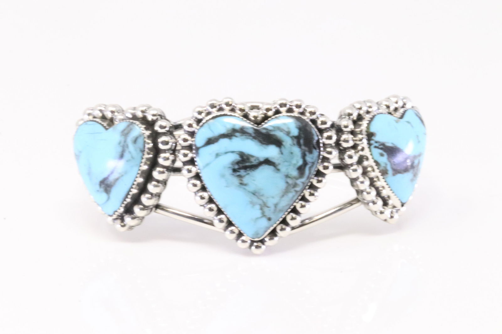 Native America Navajo Sterling Silver Kingman Turquoise Heart Bracelet Cuff By David Lopes. (1 of 4)
