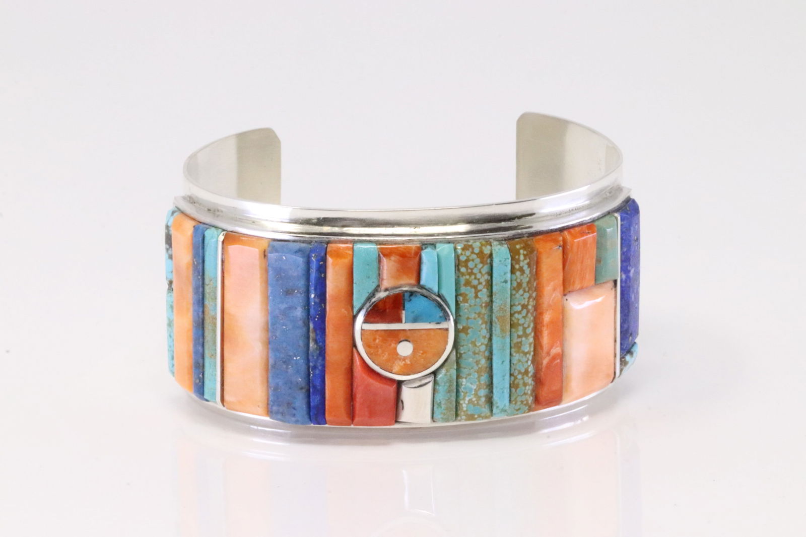 Native America Zuni Sterling Silver Multi-Color Stone Inlay Bracelet Cuff By H.Smith. (1 of 4)