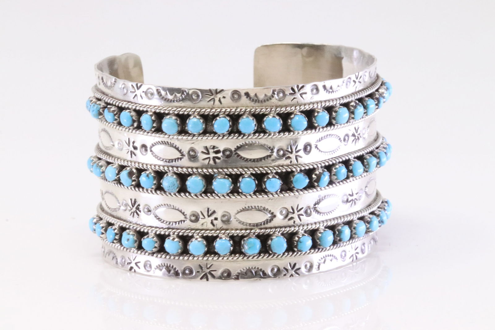 Native America Zuni Sterling Silver Turquoise Bracelet Cuff By P.Ukestine. (1 of 4)