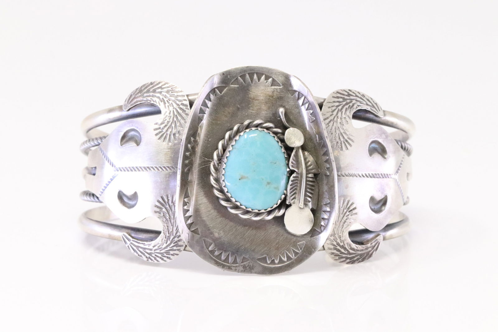 Native America Navajo Sterling Silver Kingman Turquoise Cowboy Hat Bracelet Cuff By Tim Yazzie. (1 of 4)