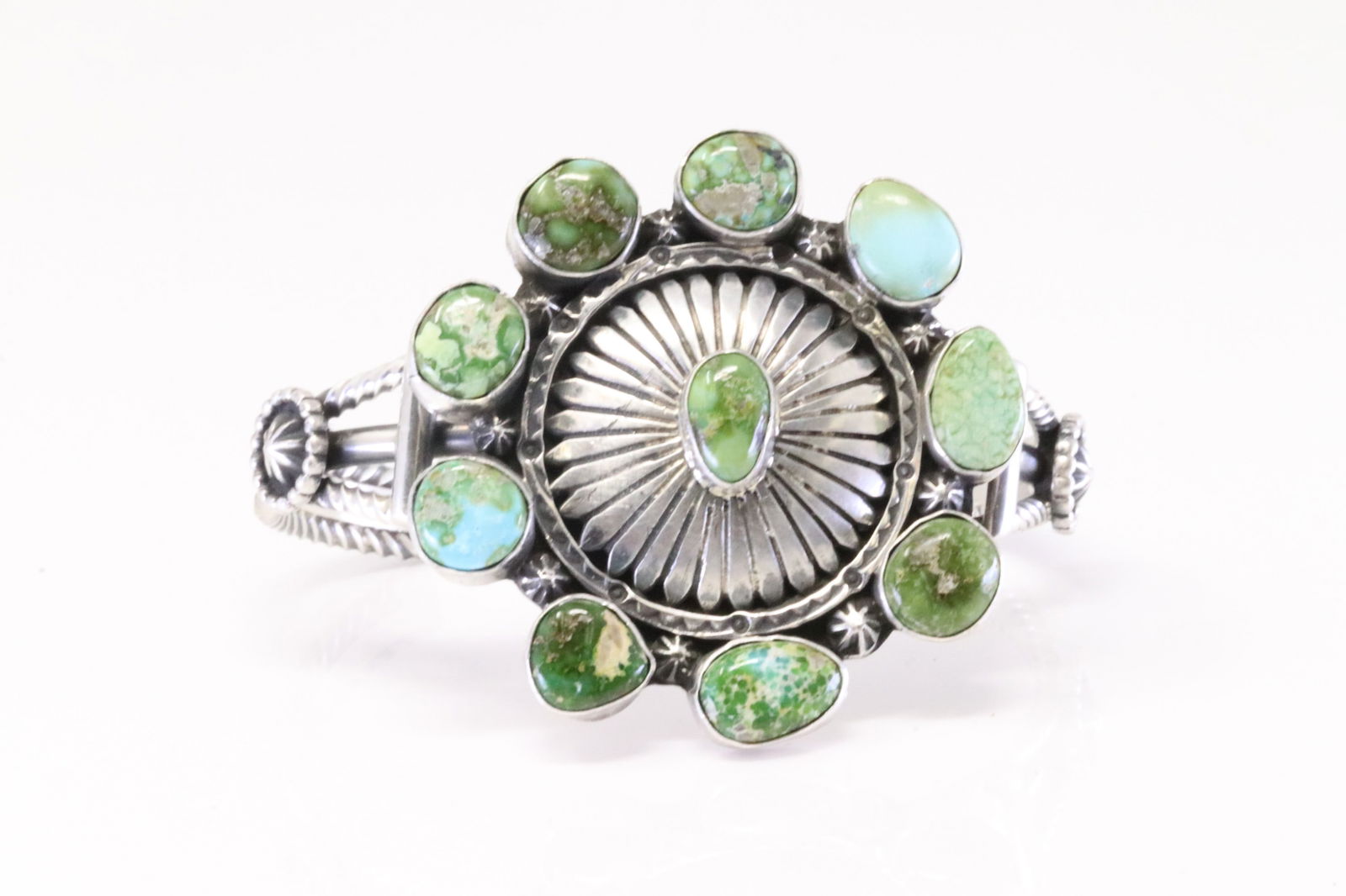 Native America Navajo Sterling Silver Sonora Gold Turquoise Bracelet Cuff By Harry B Yazzie. (1 of 4)