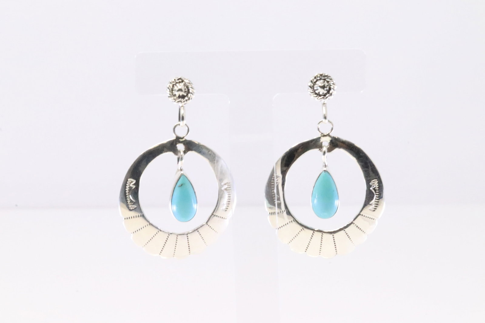 Native America Navajo Sterling Silver Turquoise Post / Dangling Earring's By Sheena Jack.: This is a Native America Navajo Sterling Silver Turquoise Post / Dangling Earring's By Sheena Jack.