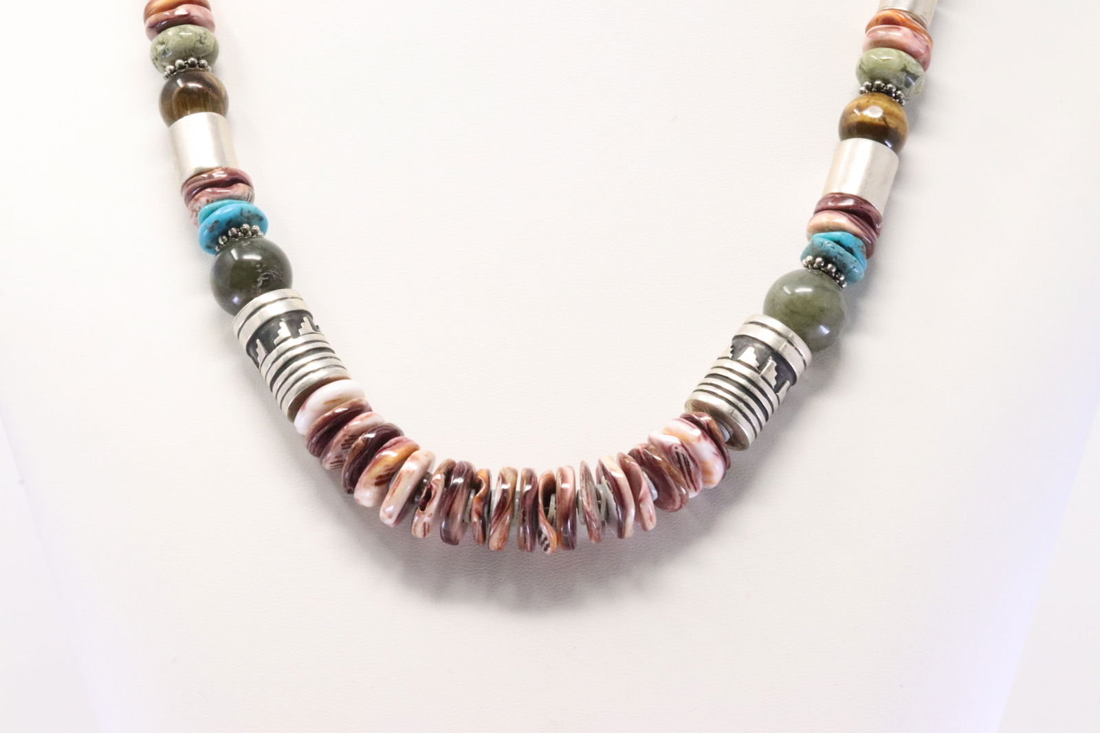 Native America Navajo Sterling Silver Multi-Color Gemstone Beaded Necklace By T&R Singer. (1 of 4)
