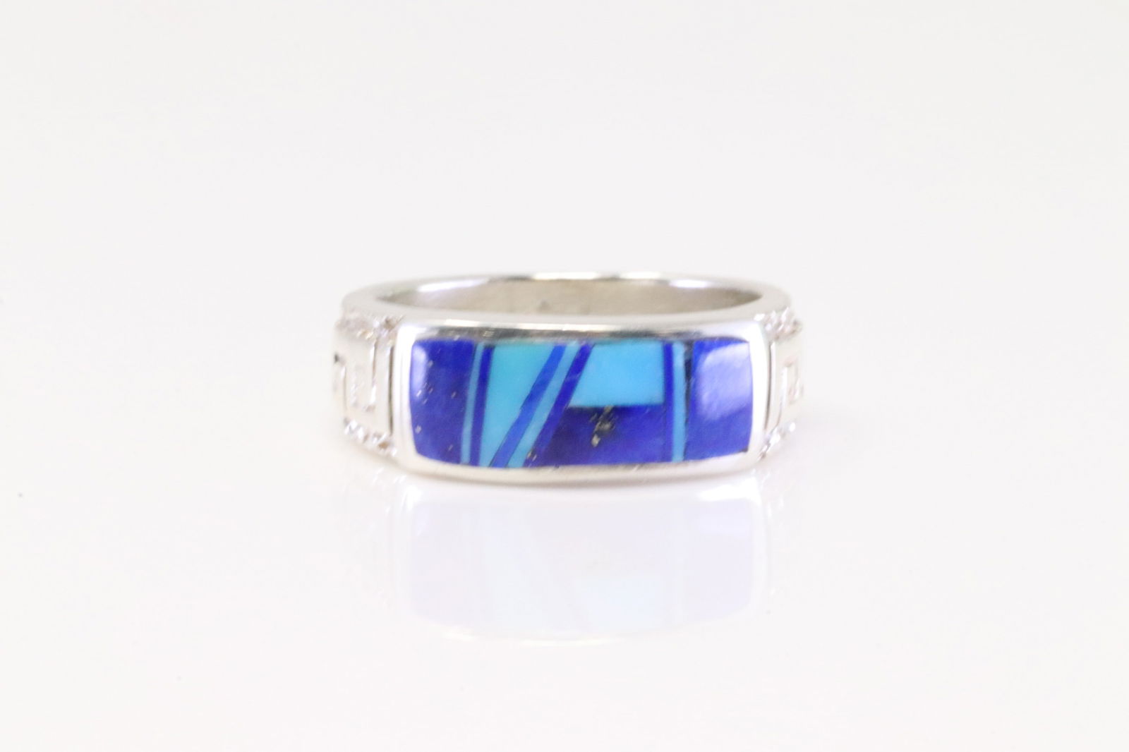 Native America Navajo Sterling Silver Lapis & Turquoise Inaly Ring. (1 of 4)