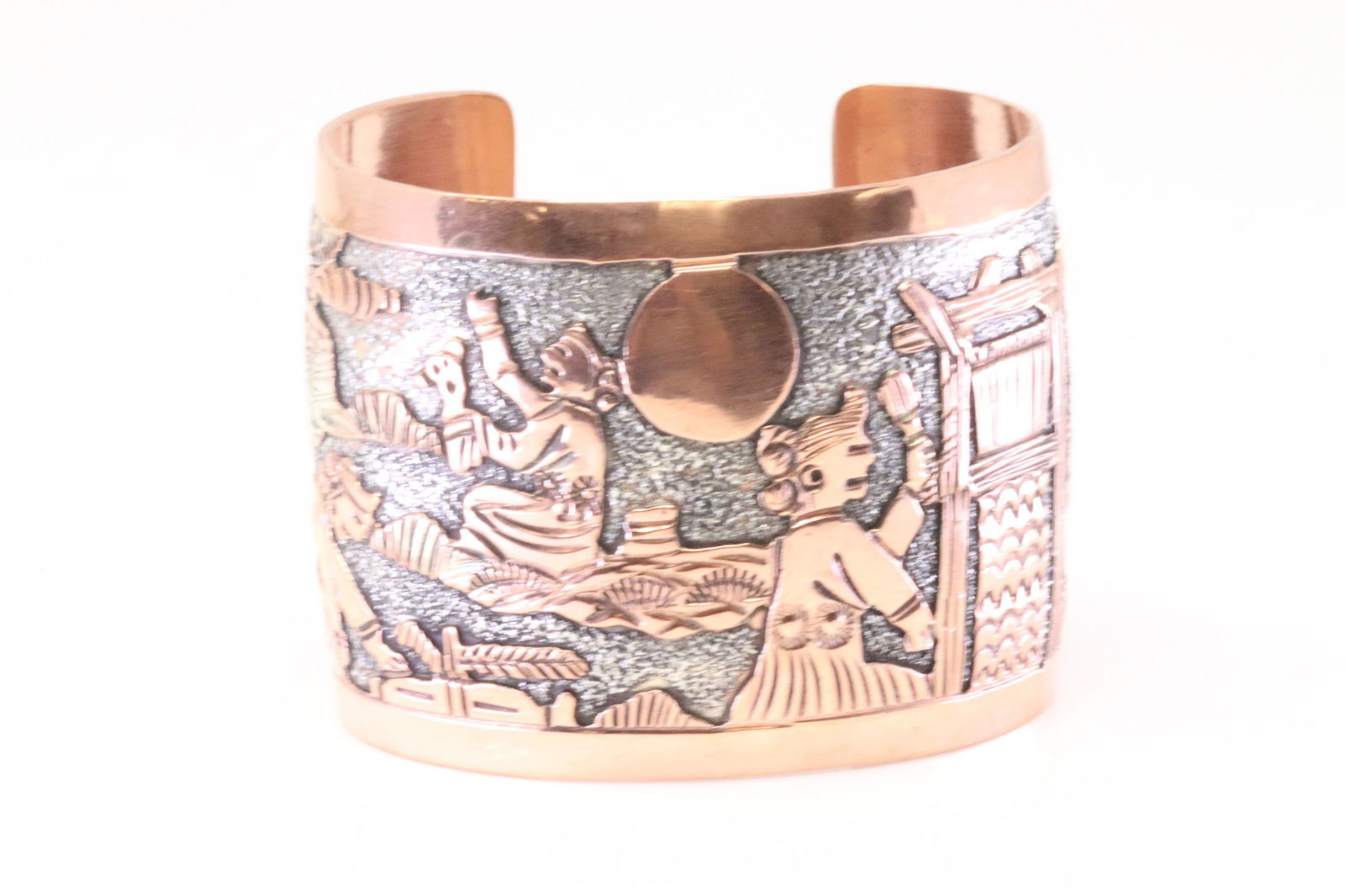Native America Navajo Copper Storyteller Bracelet Cuff By B. (1 of 4)