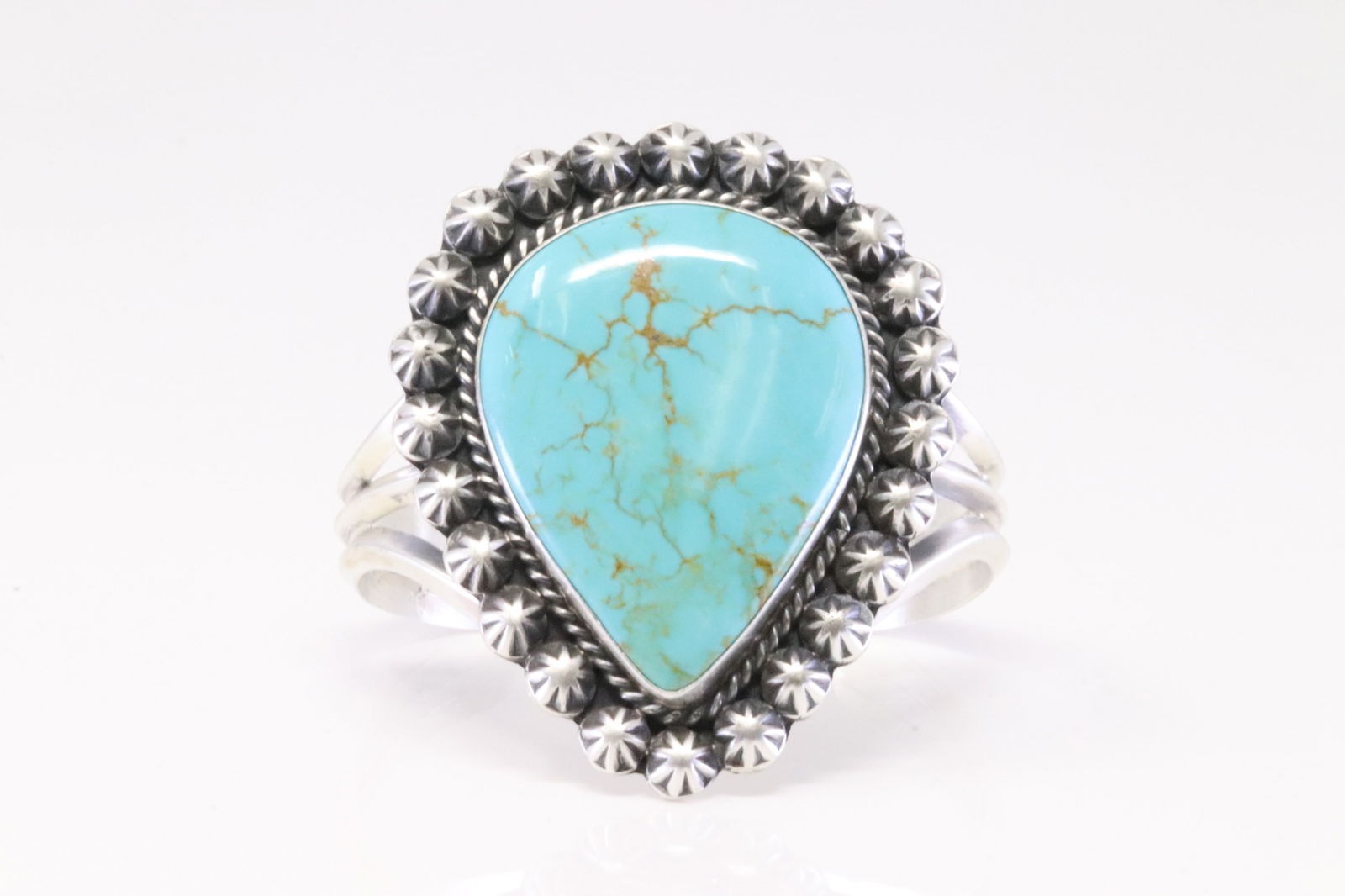 Native America Navajo Sterling Silver Kingman Turquoise Bracelet Cuff By Augustine Largo. (1 of 4)