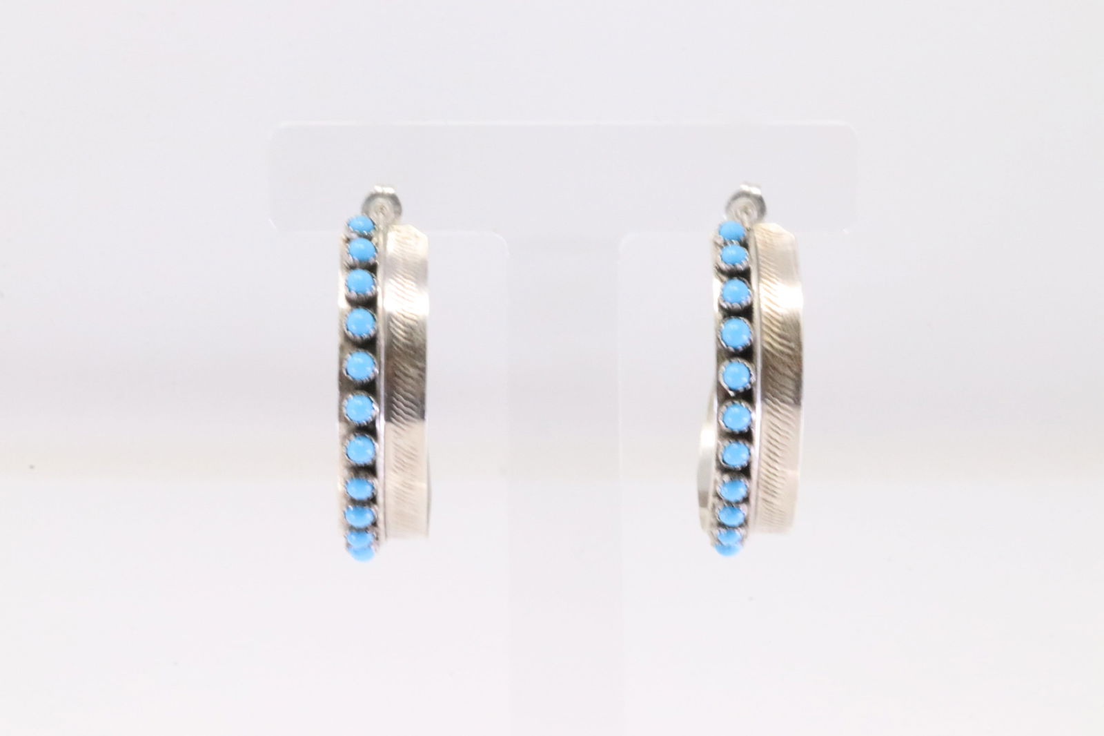 Native American Navajo Sterling Silver Turquoise Feather Hoop Earring's By Chester Charley. (1 of 4)