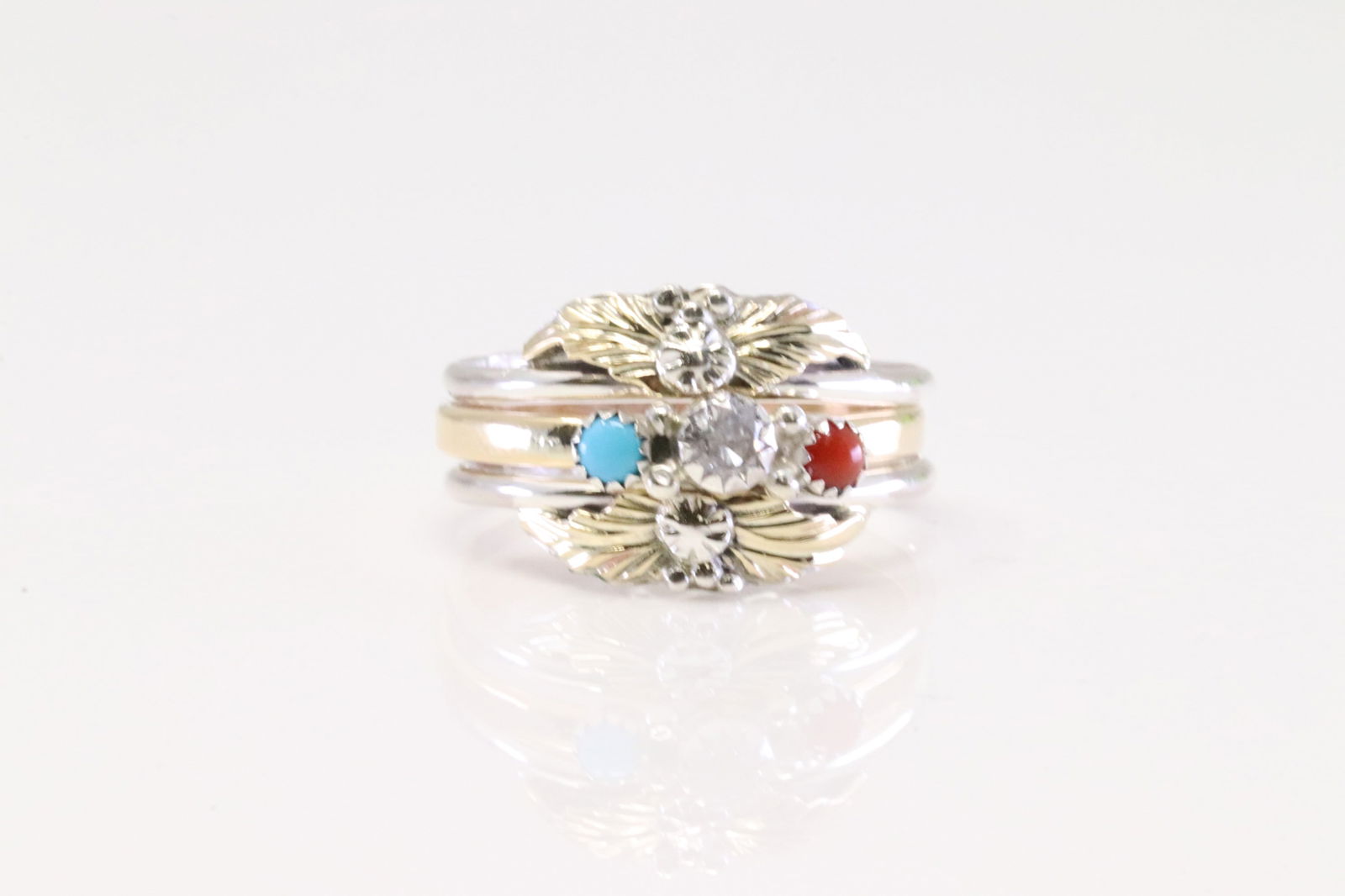 Native America Navajo Sterling Silver Multi-Color Gemstone Ring By Virginia. (1 of 4)