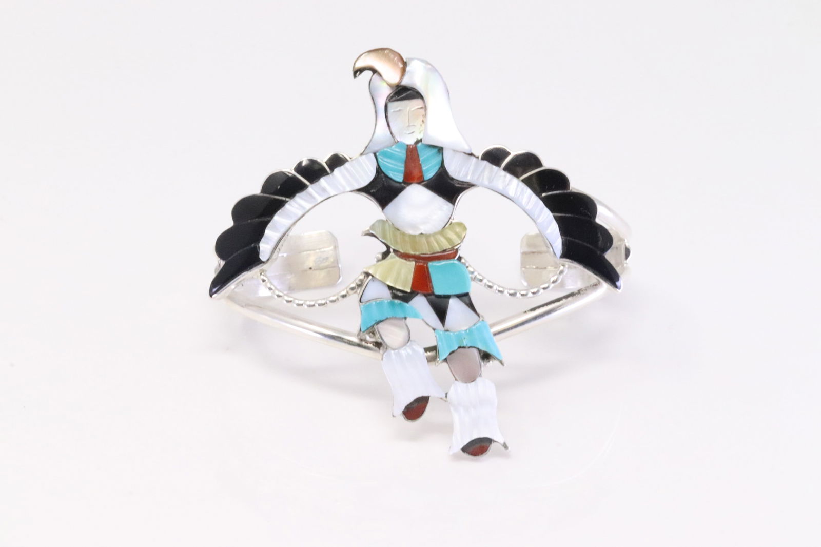 Native America Zuni Sterling Silver Multi-Color Stone Inlay Eagle Dancer Bracelet By Jonathan (1 of 4)