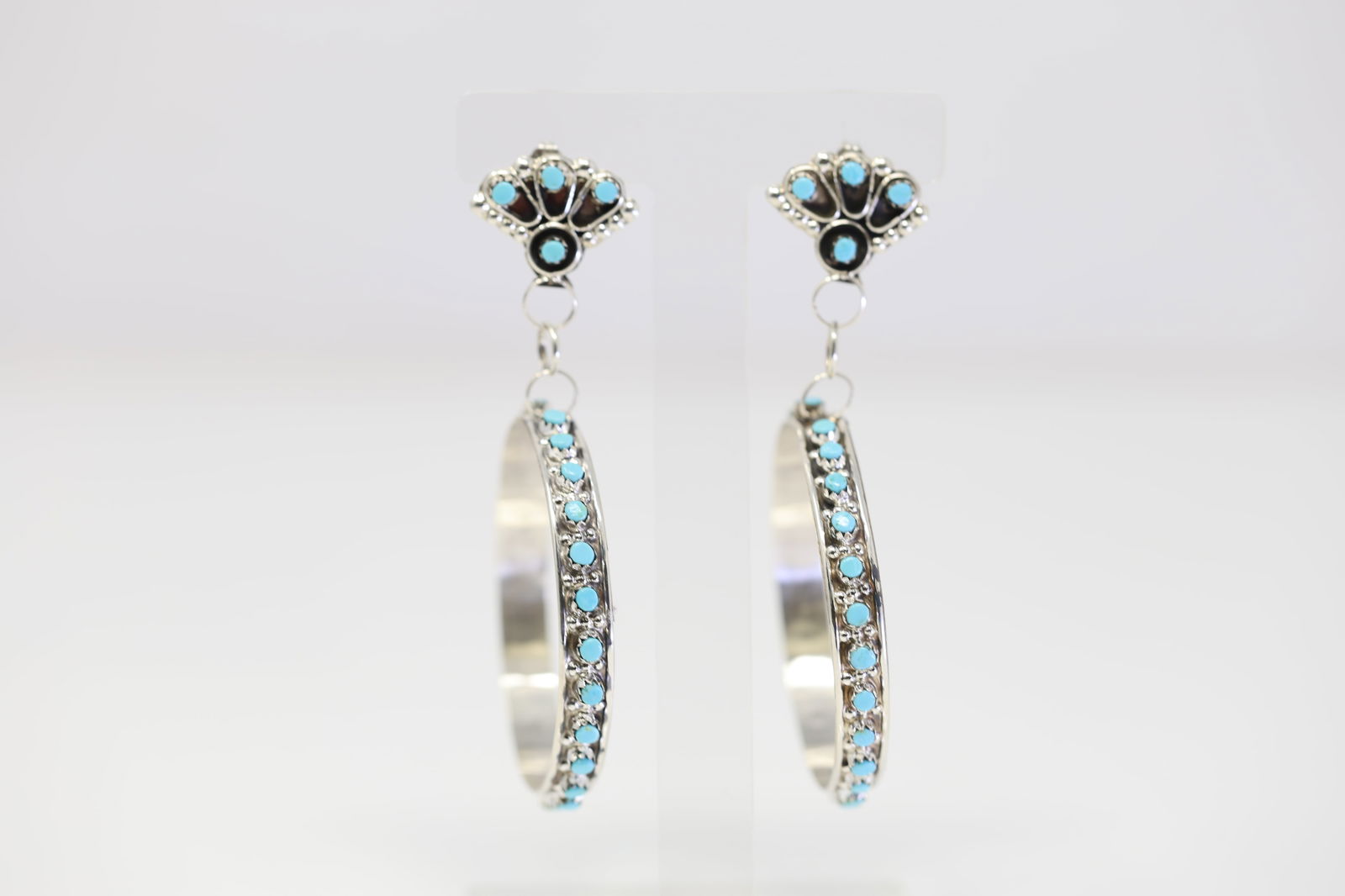 Native America Zuni Sterling Silver Turquoise Post / Dangling Earring's By Joan Cheama. (1 of 4)