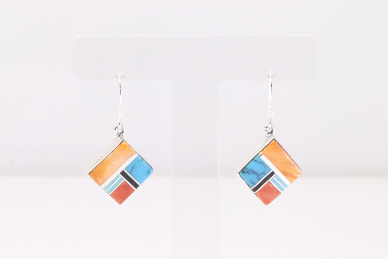 Native America Navajo Sterling Silver Multi-Color Stone Inlay Dangling Earring's By James Manygoats.: This is a America Navajo Sterling Silver Multi-Color Stone Inlay Dangling Earring's By James Manygoats.