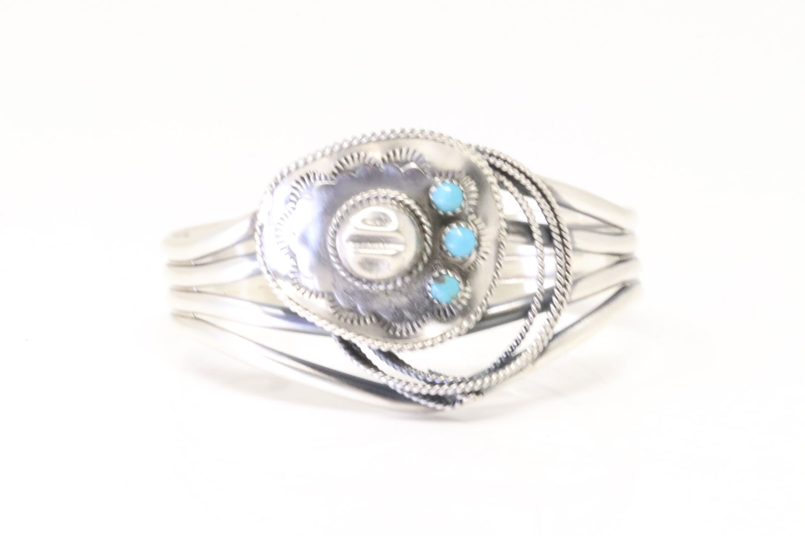 Native America Navajo Sterling Silver Turquoise Cowboy Bracelet Cuff By Bobby Platero. (1 of 4)