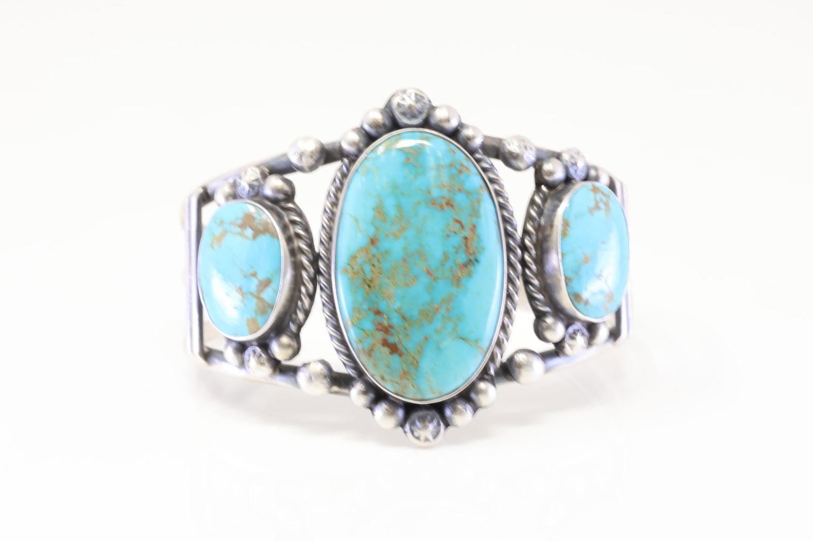 Native America Navajo Sterling Silver Kingman Turquoise Bracelet Cuff By Augustine Largo. (1 of 4)