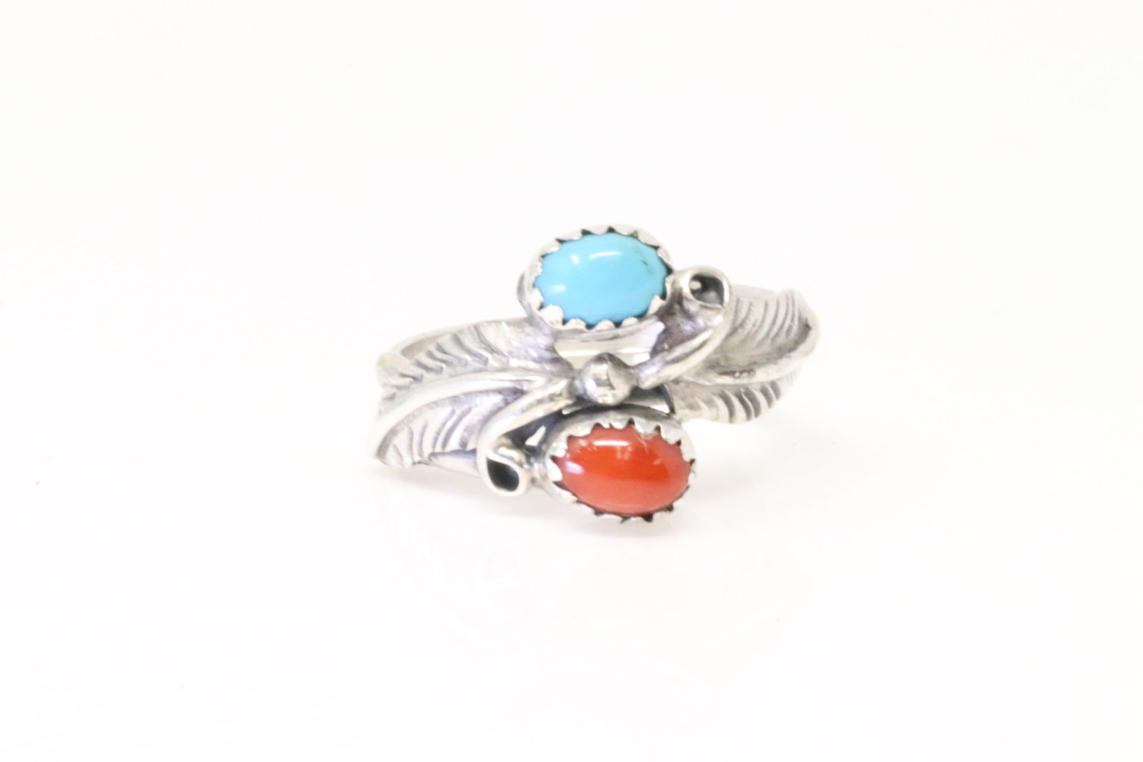 Native America Navajo Sterling Silver Coral & Turquoise Ring By Harry B Yazzie. (1 of 4)